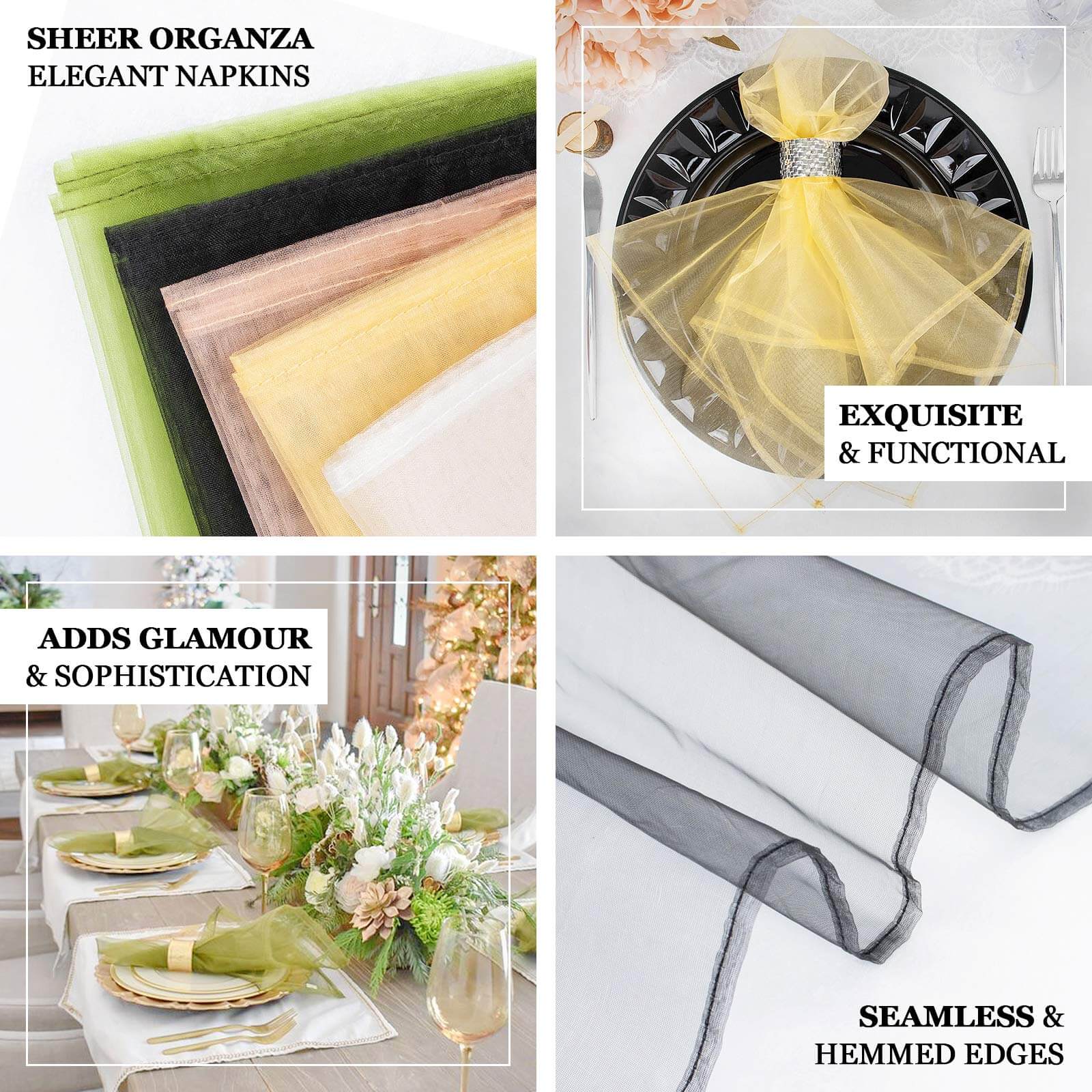 10 Pack Organza Napkins 23"x23" Olive Green - Crisp & Lightweight Sheer Dinner Napkins - Image 4