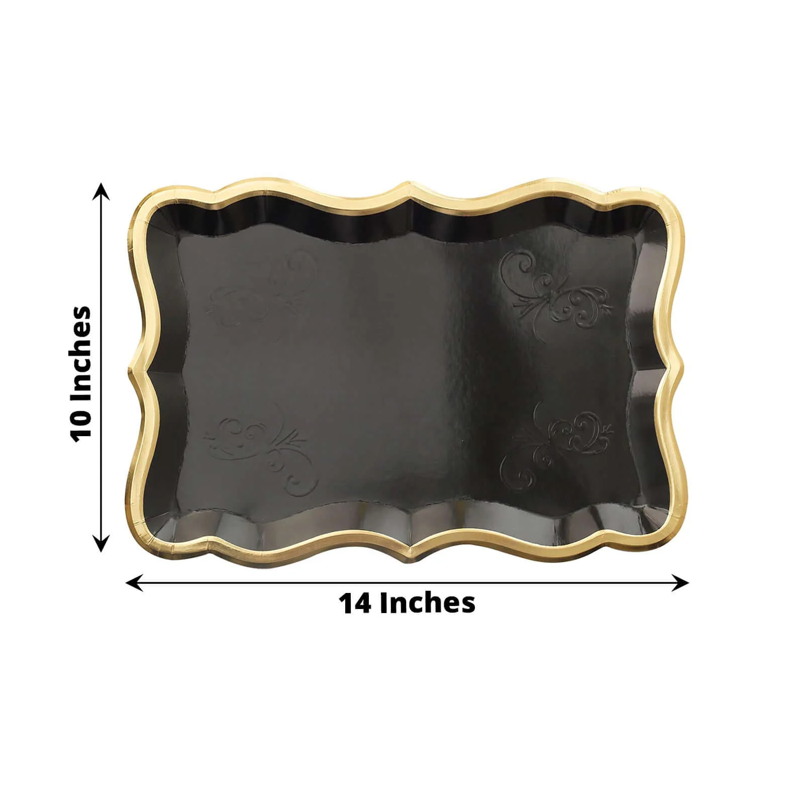10-Pack Paper Rectangle Serving Trays 14"x10" Black with Gold Rim - 400GSM Heavy Duty Disposable Cardboard Party Platters for Stylish Food Displays - Image 3