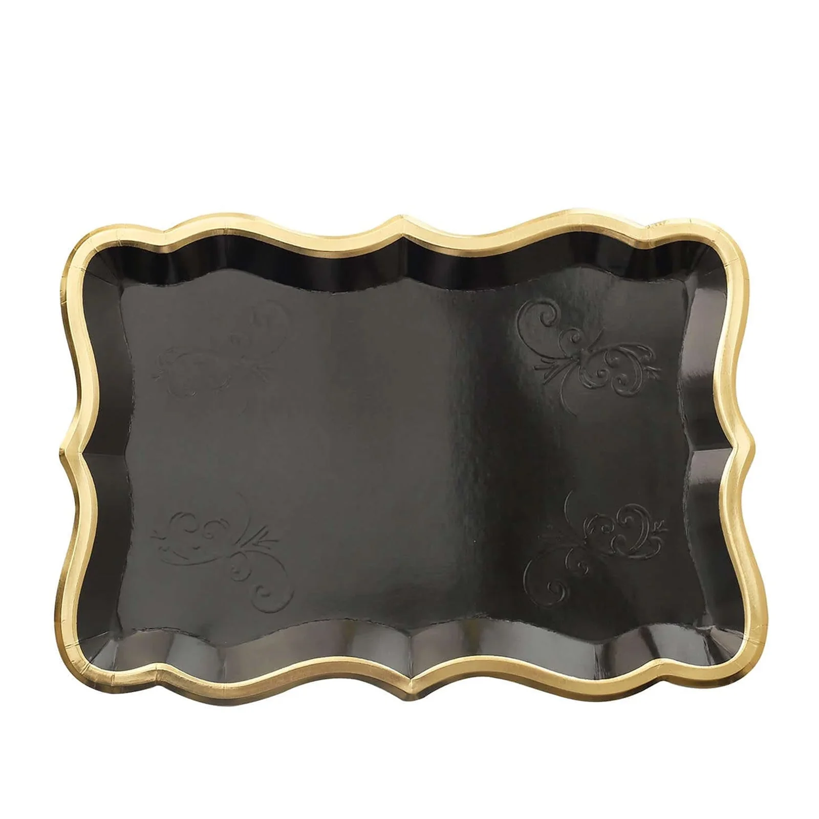 10-Pack Paper Rectangle Serving Trays 14"x10" Black with Gold Rim - 400GSM Heavy Duty Disposable Cardboard Party Platters for Stylish Food Displays - Image 7