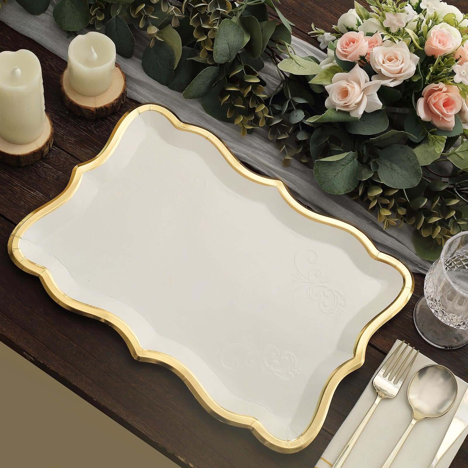10-Pack Paper Rectangle Serving Trays 14"x10" White with Gold Rim - 400GSM Heavy Duty Disposable Cardboard Party Platters for Stylish Food Displays - Image 6