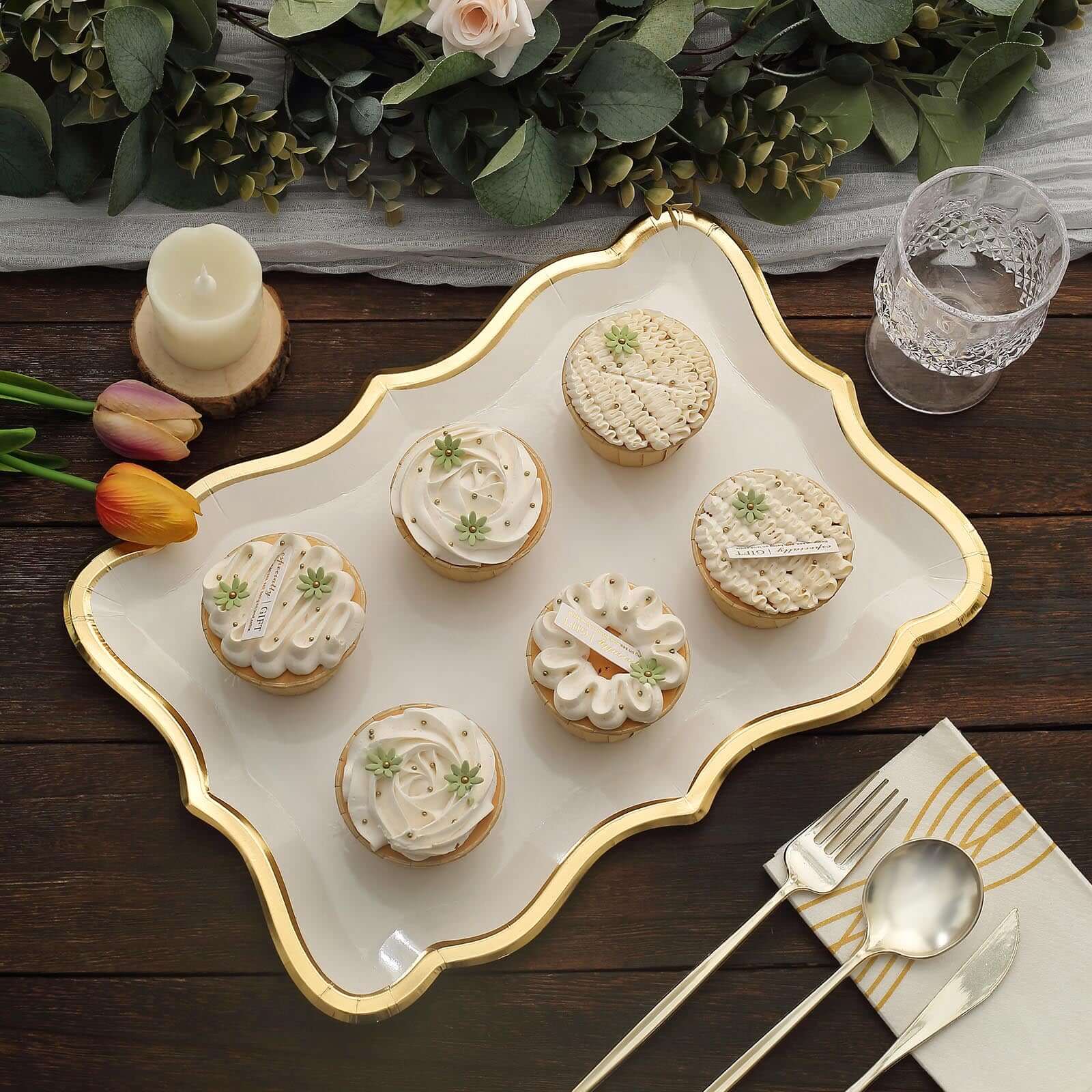 10-Pack Paper Rectangle Serving Trays 14"x10" White with Gold Rim - 400GSM Heavy Duty Disposable Cardboard Party Platters for Stylish Food Displays - Image 8