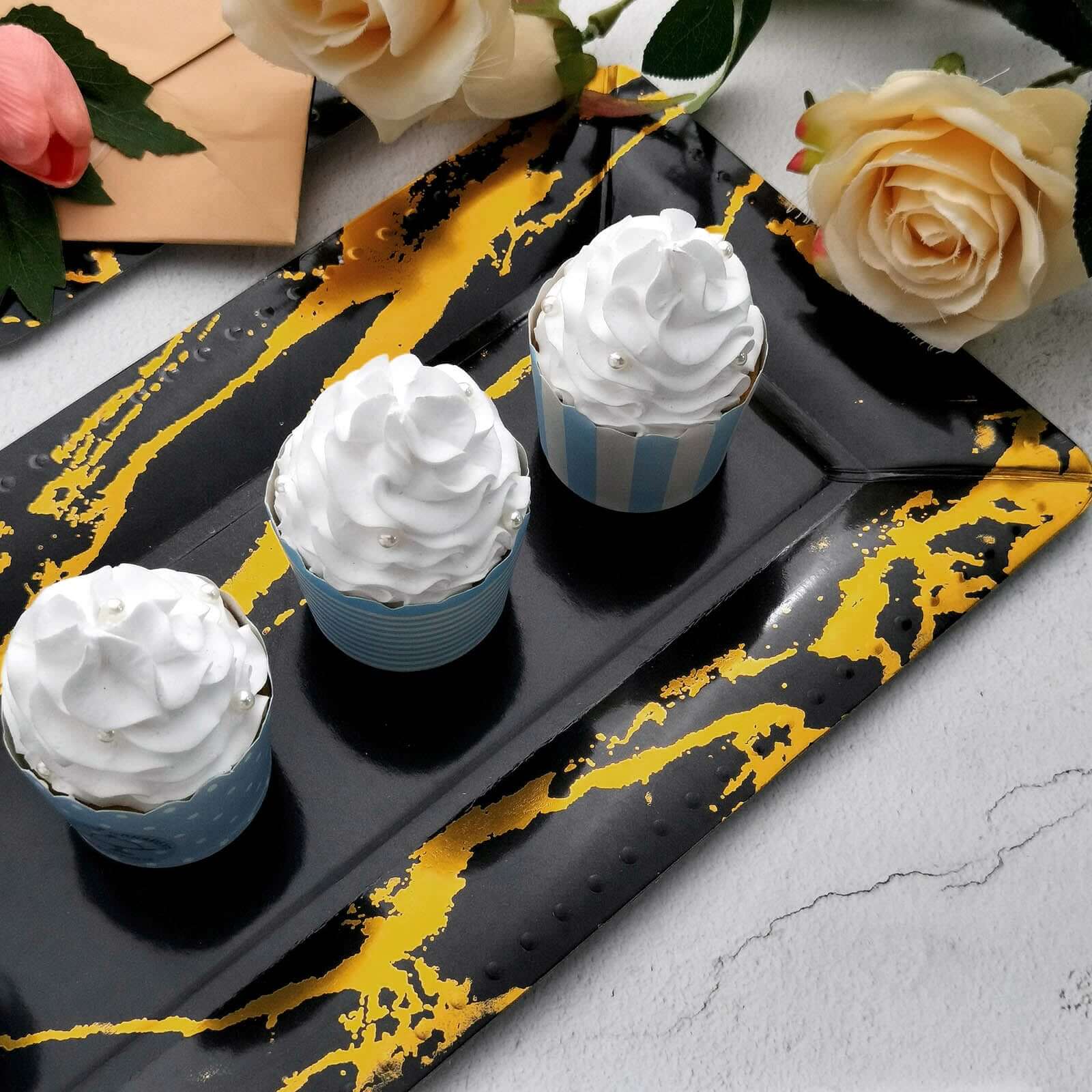 10-Pack Paper Rectangle Serving Trays 16" Black/Gold Marble Design - 1100GSM Heavy Duty Multi-Purpose Disposable Food Platters for All Occasions - Image 10