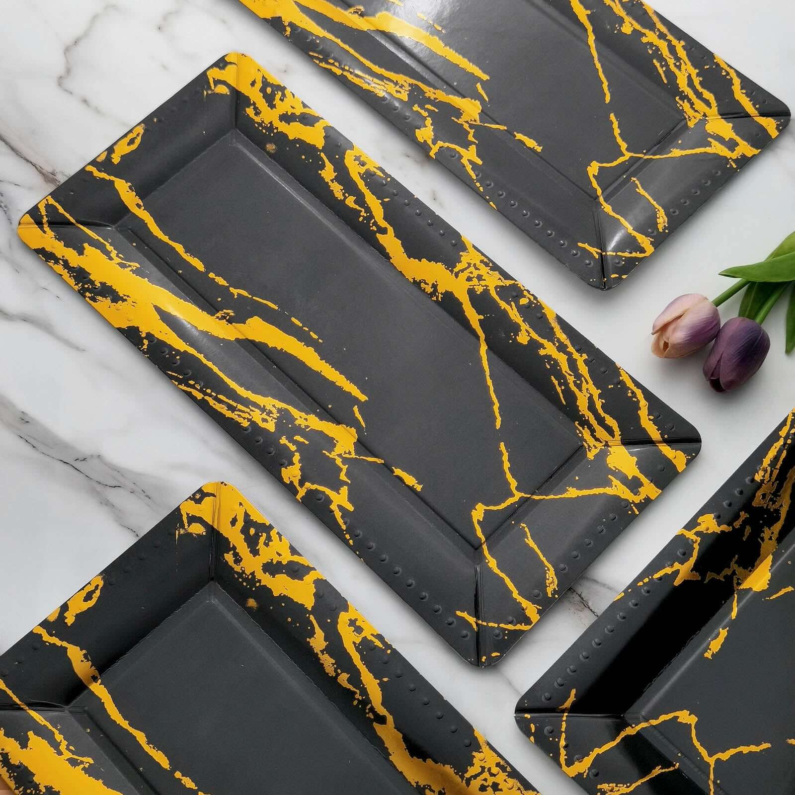 10-Pack Paper Rectangle Serving Trays 16" Black/Gold Marble Design - 1100GSM Heavy Duty Multi-Purpose Disposable Food Platters for All Occasions - Image 11
