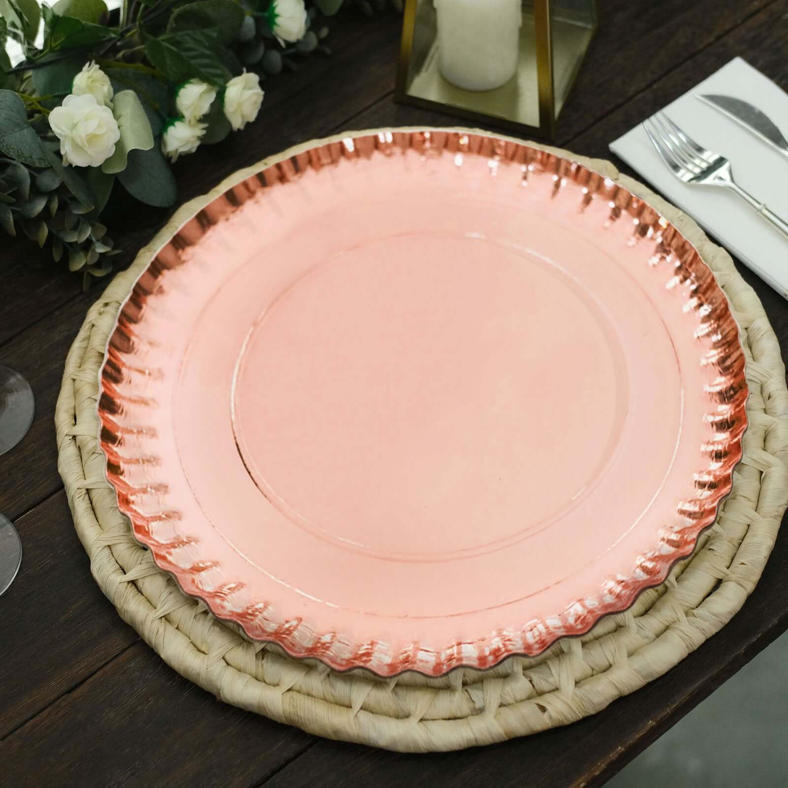 10-Pack Paper Round Charger Plates 13" Rose Gold with Scalloped Rims - 1100GSM Heavy Duty Disposable Serving Trays for Upscale Dinners & Celebrations - Image 10
