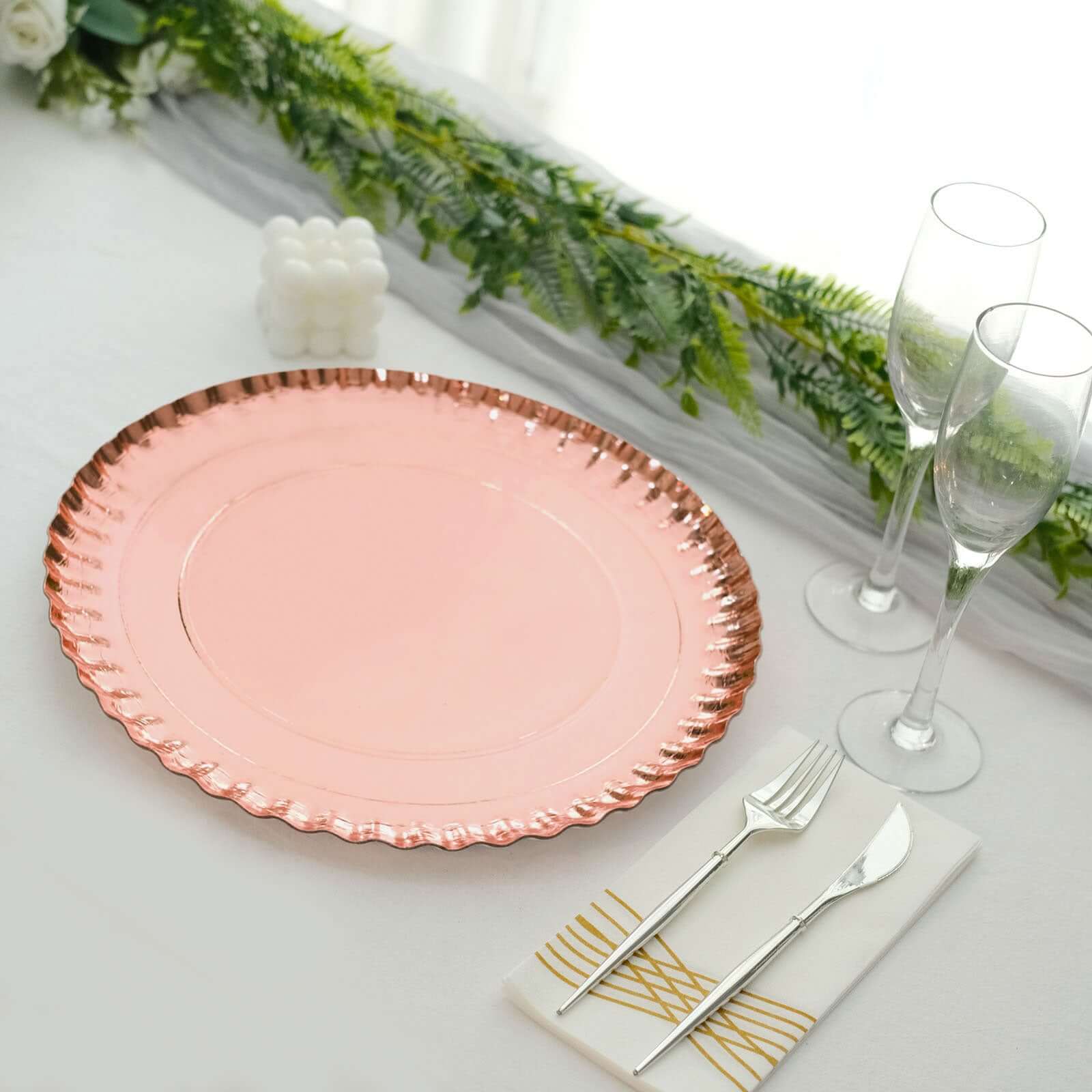 10-Pack Paper Round Charger Plates 13" Rose Gold with Scalloped Rims - 1100GSM Heavy Duty Disposable Serving Trays for Upscale Dinners & Celebrations - Image 2