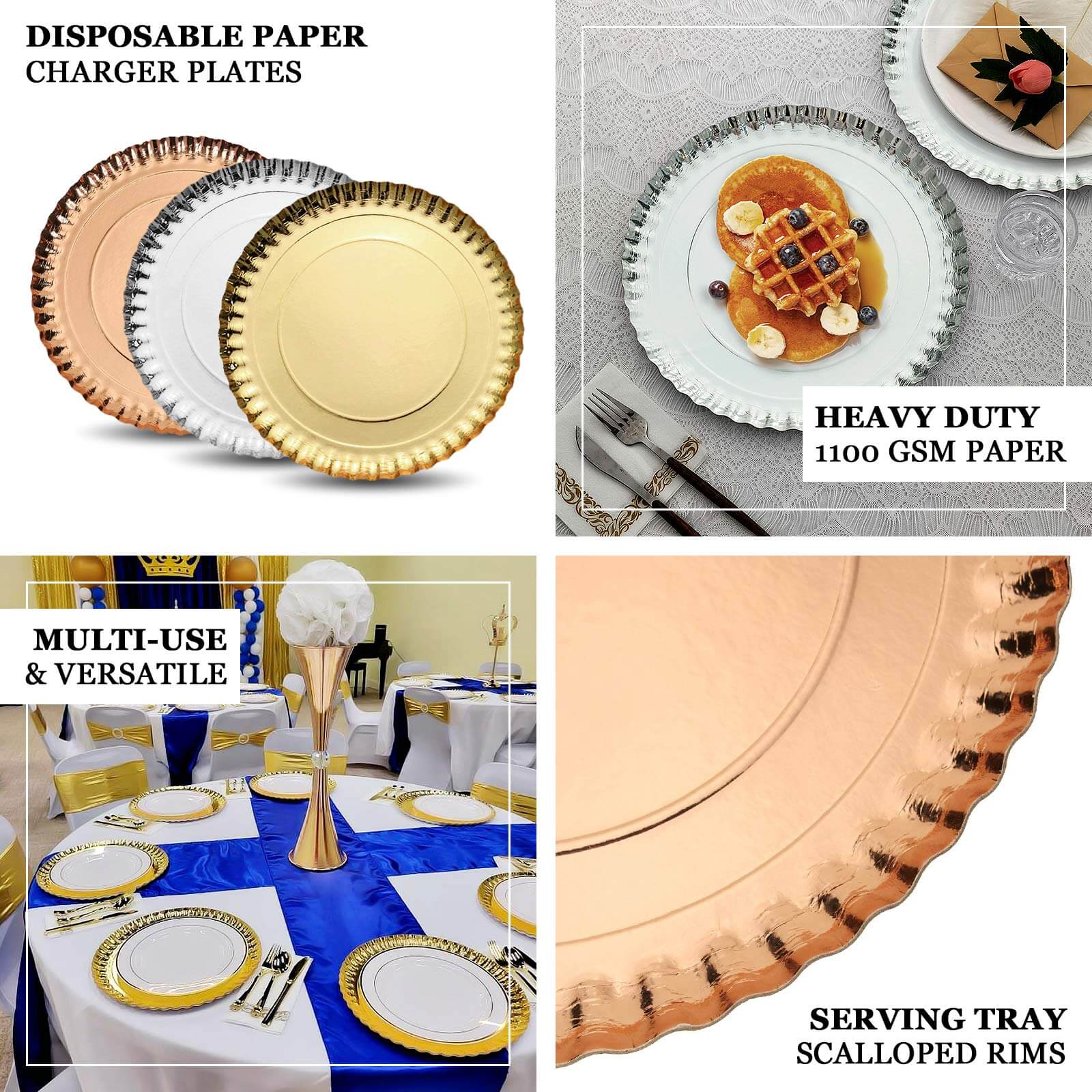 10-Pack Paper Round Charger Plates 13" Rose Gold with Scalloped Rims - 1100GSM Heavy Duty Disposable Serving Trays for Upscale Dinners & Celebrations - Image 4