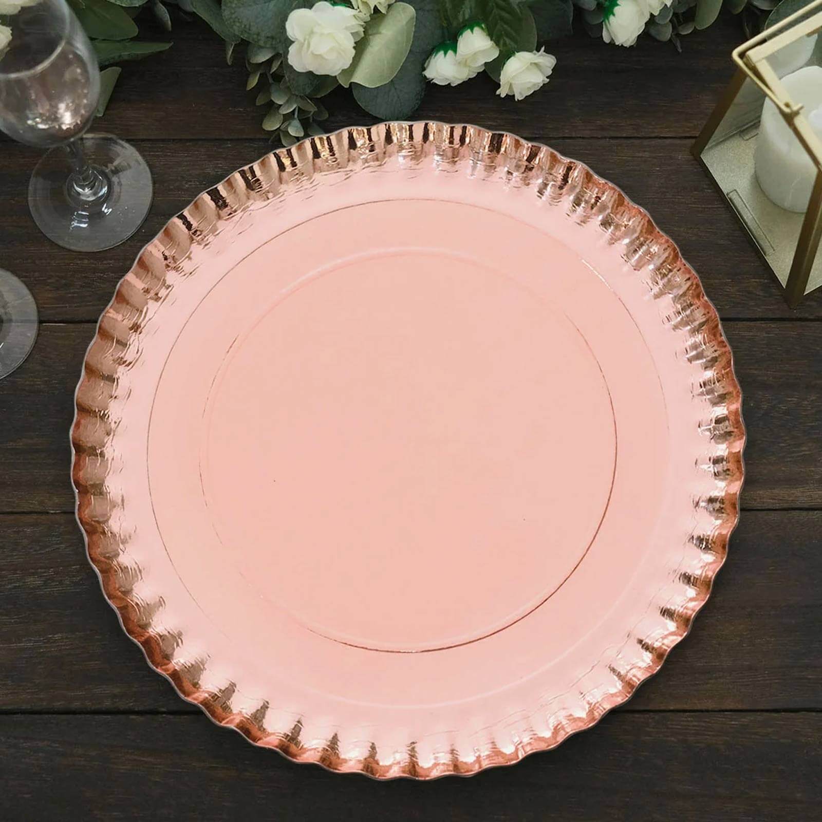 10-Pack Paper Round Charger Plates 13" Rose Gold with Scalloped Rims - 1100GSM Heavy Duty Disposable Serving Trays for Upscale Dinners & Celebrations - Image 6