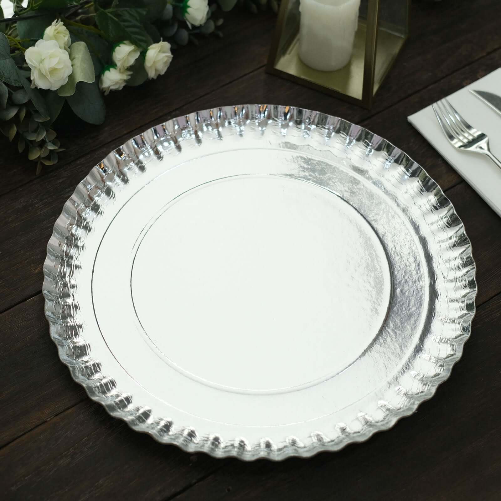 10-Pack Paper Round Charger Plates 13" Silver with Scalloped Rims - 1100GSM Heavy Duty Disposable Serving Trays for Upscale Dinners & Celebrations - Image 10