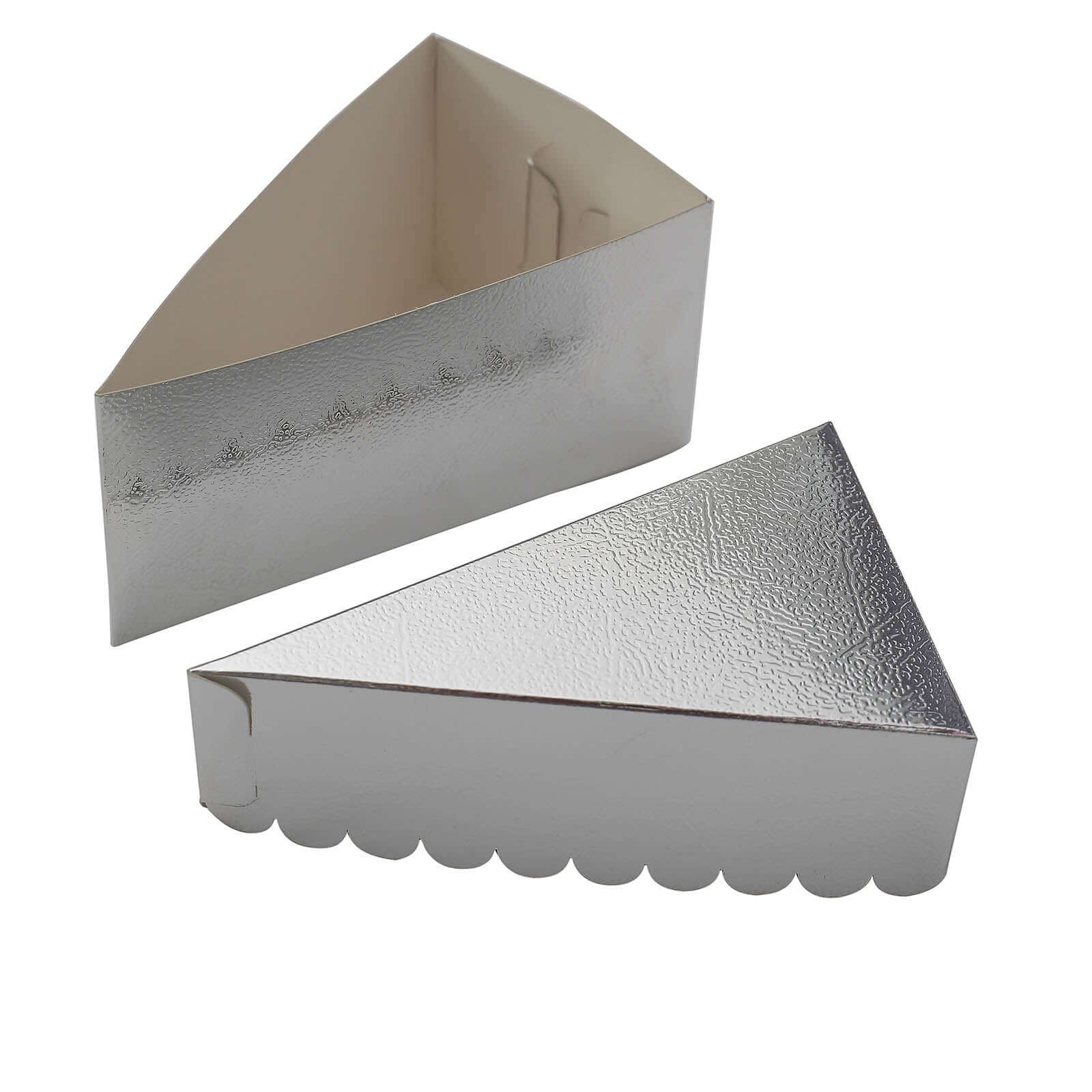 10-Pack Paper Triangle Cake Slice Boxes 5"x3" Silver Foil with Scalloped Top - Fancy Disposable Dessert Containers for Small Pie Snacks & Party Favors - Image 13