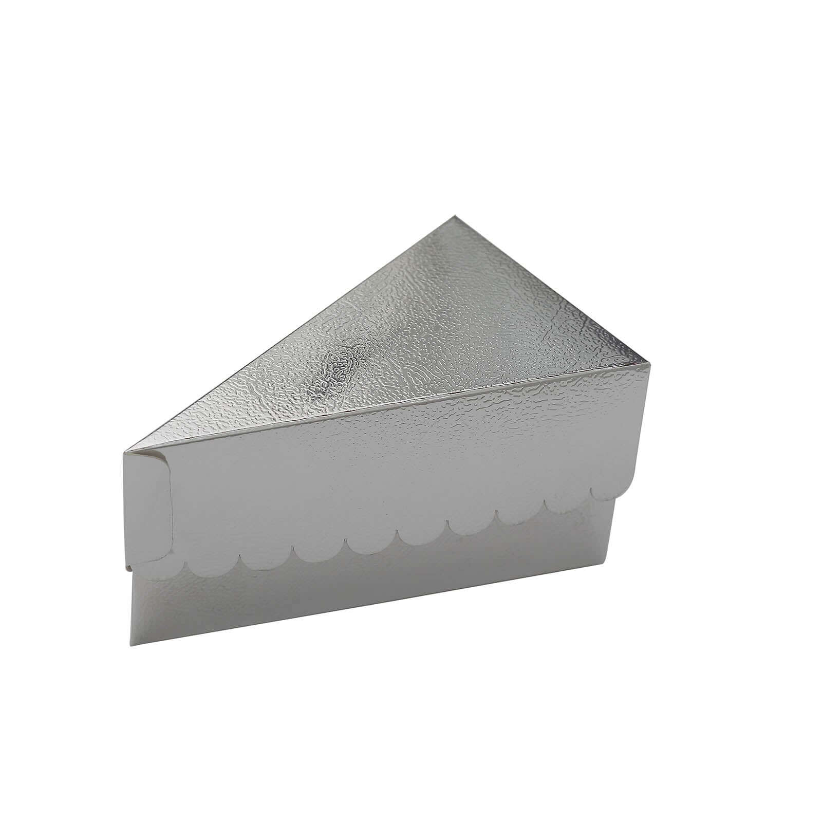 10-Pack Paper Triangle Cake Slice Boxes 5"x3" Silver Foil with Scalloped Top - Fancy Disposable Dessert Containers for Small Pie Snacks & Party Favors - Image 7