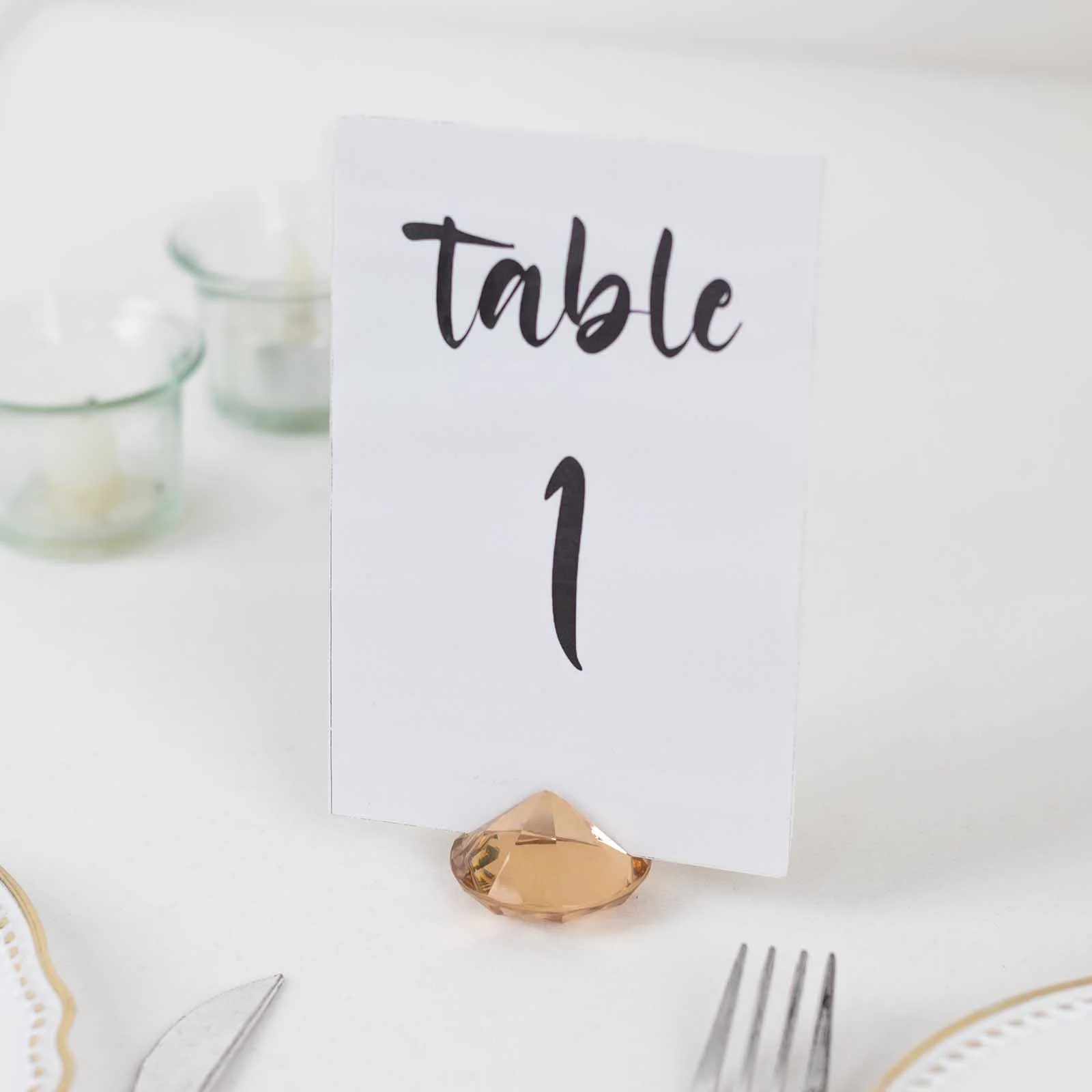 10-Pack Plastic Card Holder Stands 1.75" Diamond Shaped Design Amber Crystal - Wedding Table Place Card Decorations - Image 6