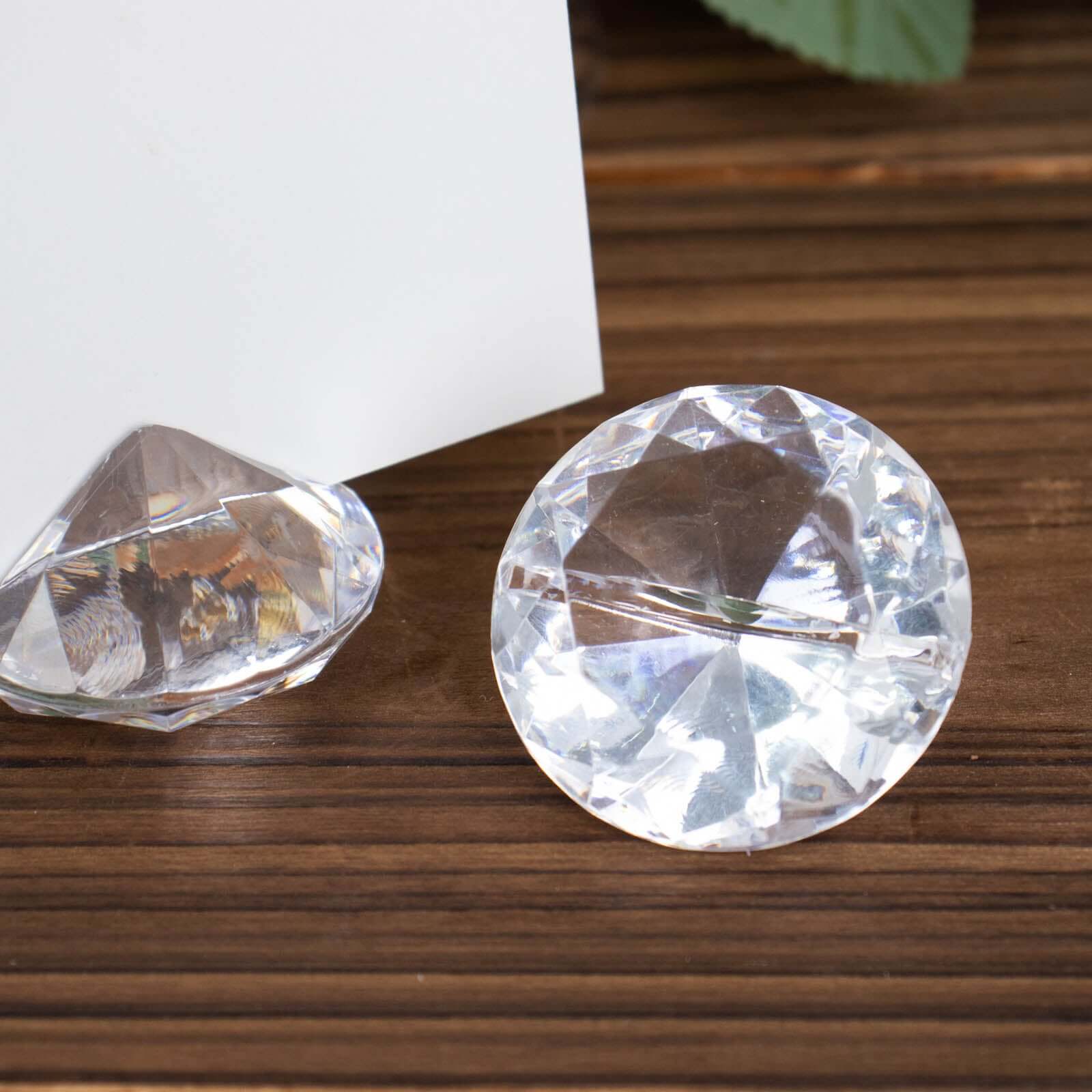 10-Pack Plastic Card Holder Stands 1.75" Diamond Shaped Design Clear Crystal - Wedding Table Place Card Decorations - Image 2