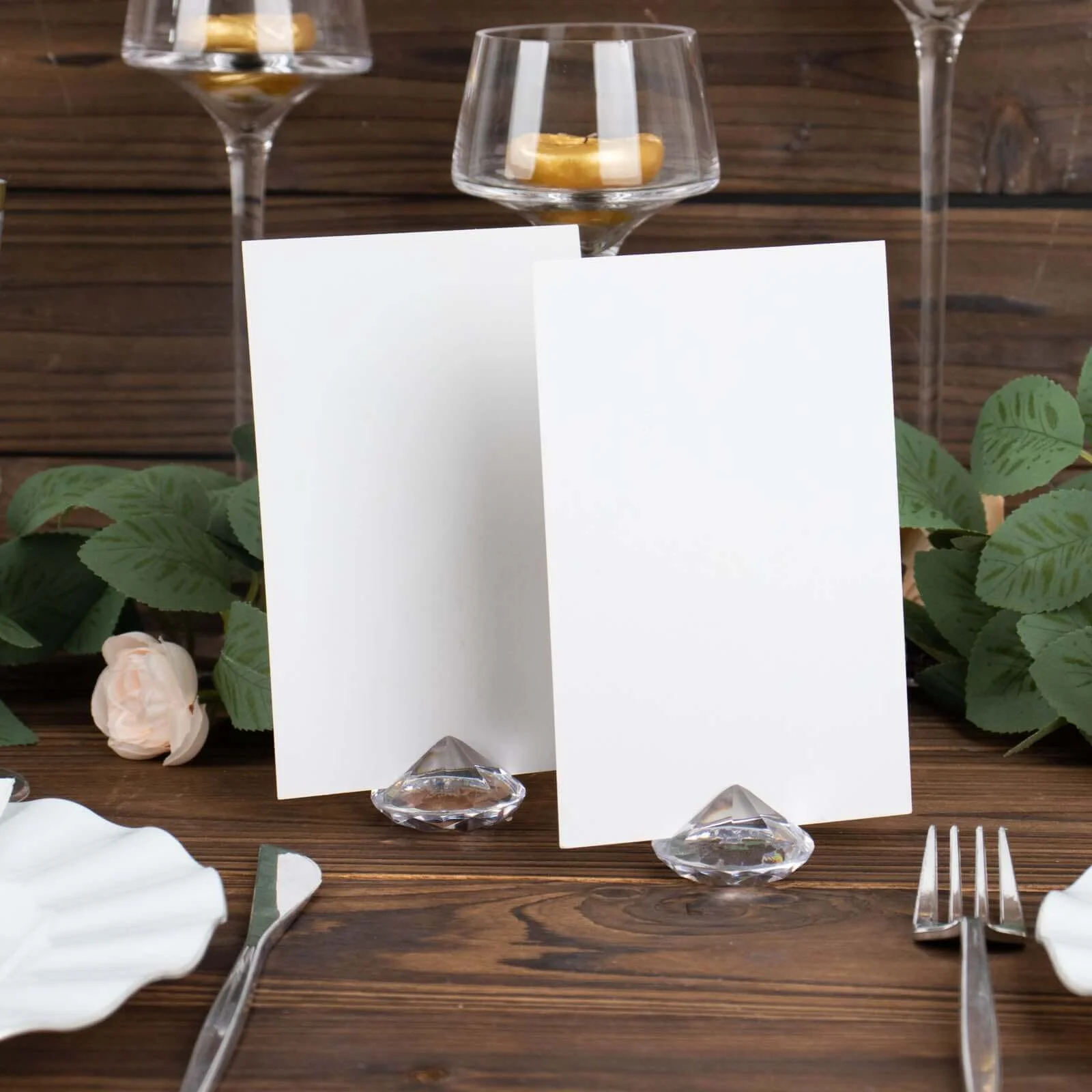 10-Pack Plastic Card Holder Stands 1.75" Diamond Shaped Design Clear Crystal - Wedding Table Place Card Decorations - Image 6