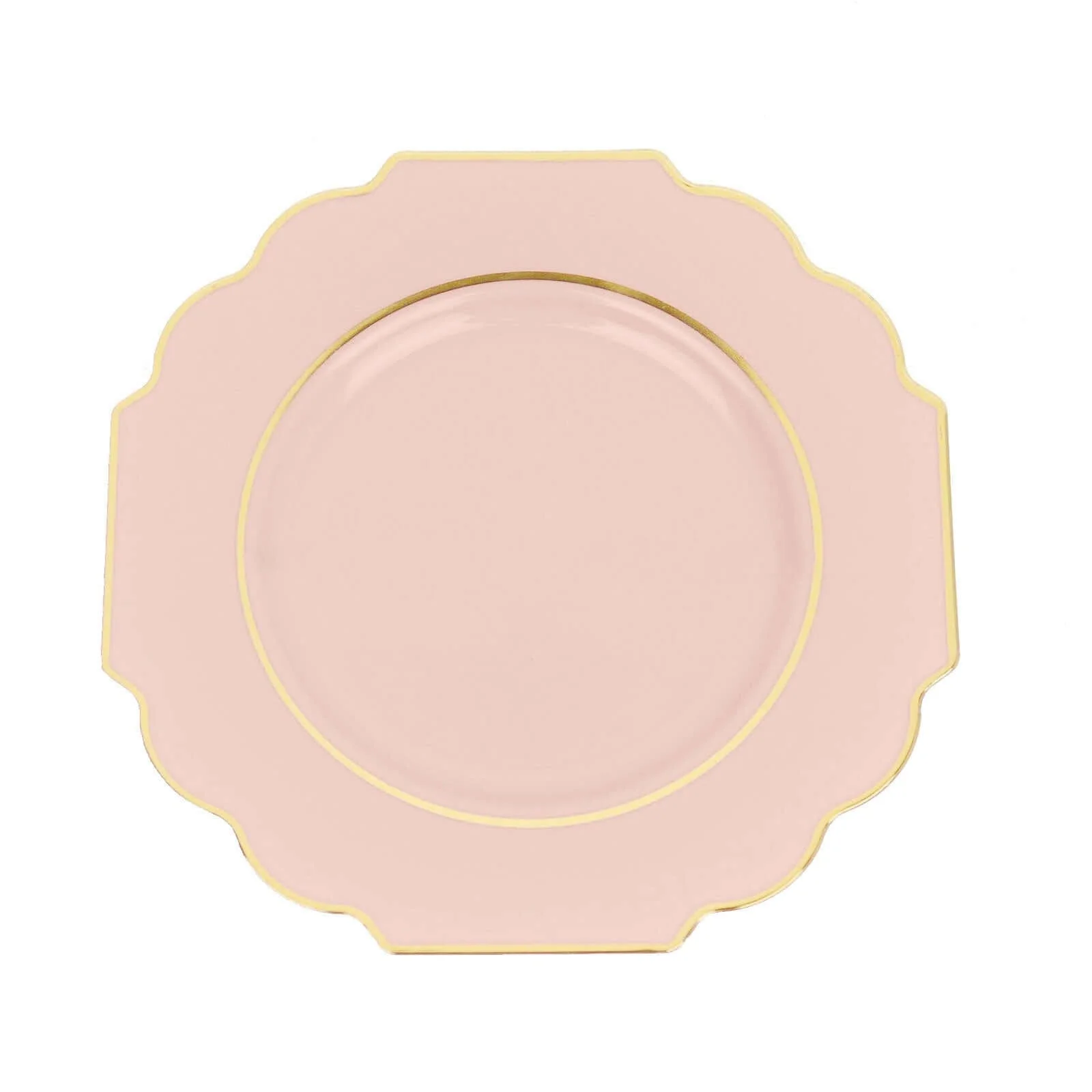 10-Pack Plastic Dessert Appetizer Plates 8" Blush Baroque Design with Scalloped Gold Rim - Heavy Duty Disposable Salad Plates - Image 6
