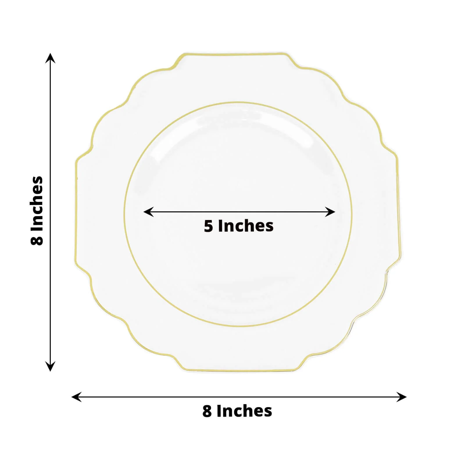 10-Pack Plastic Dessert Appetizer Plates 8" Clear Baroque Design with Scalloped Gold Rim - Heavy Duty Disposable Salad Plates - Image 3