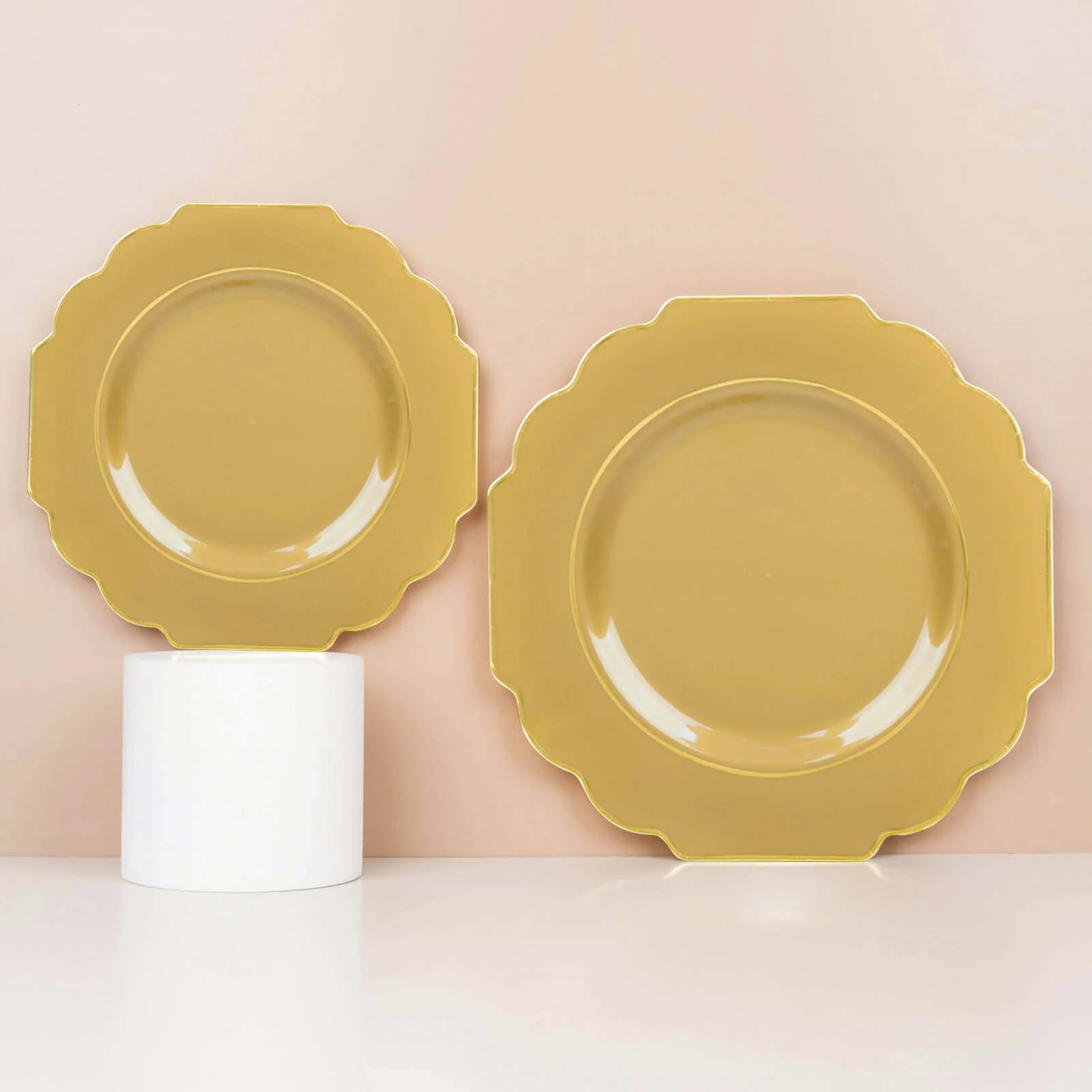 10-Pack Plastic Dessert Appetizer Plates 8" Gold Baroque Design with Scalloped Gold Rim - Heavy Duty Disposable Salad Plates - Image 16