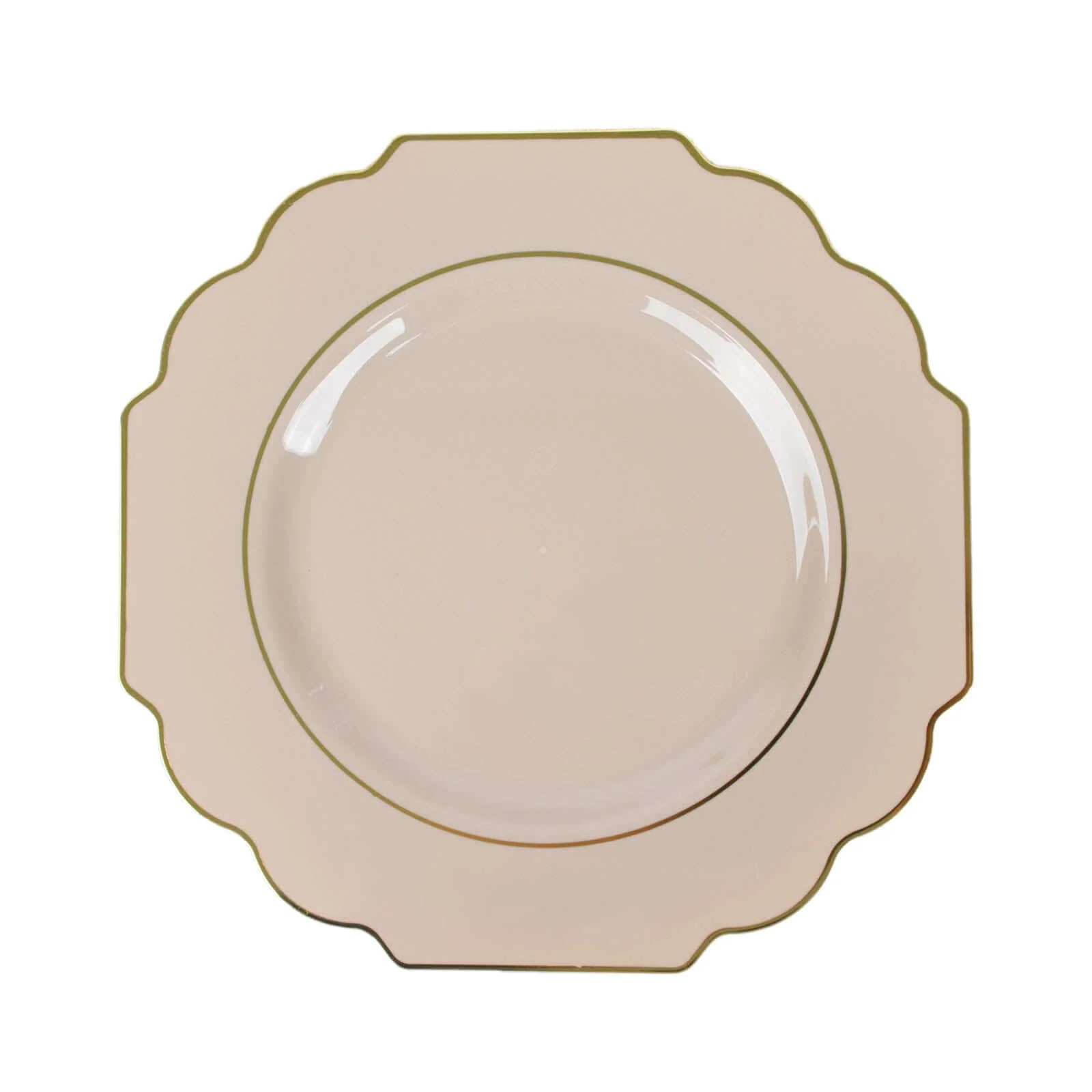 10-Pack Plastic Dessert Appetizer Plates 8" Taupe Baroque Design with Scalloped Gold Rim - Heavy Duty Disposable Salad Plates - Image 7
