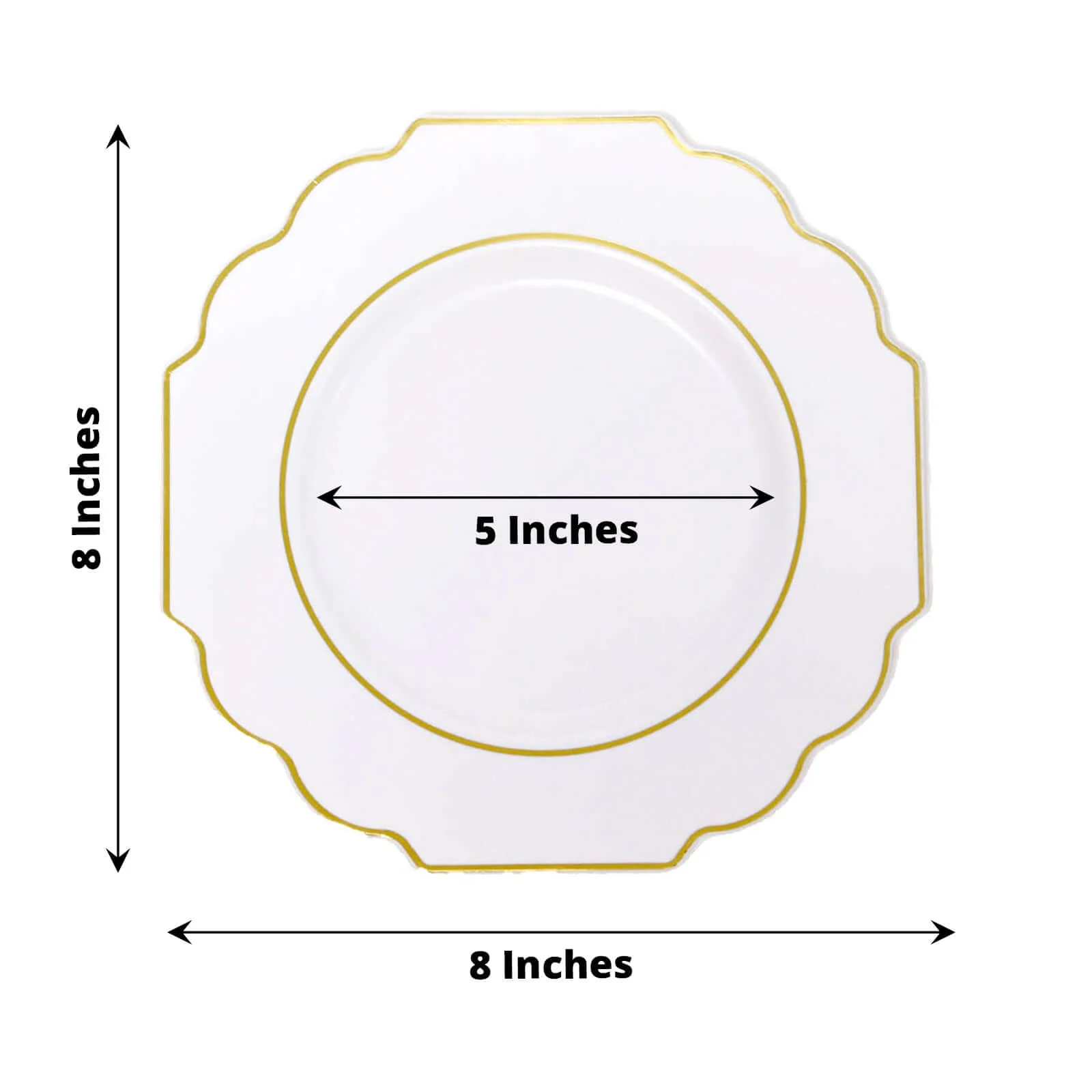 10-Pack Plastic Dessert Appetizer Plates 8" White Baroque Design with Scalloped Gold Rim - Heavy Duty Disposable Salad Plates for Buffets & Catered Events - Image 3