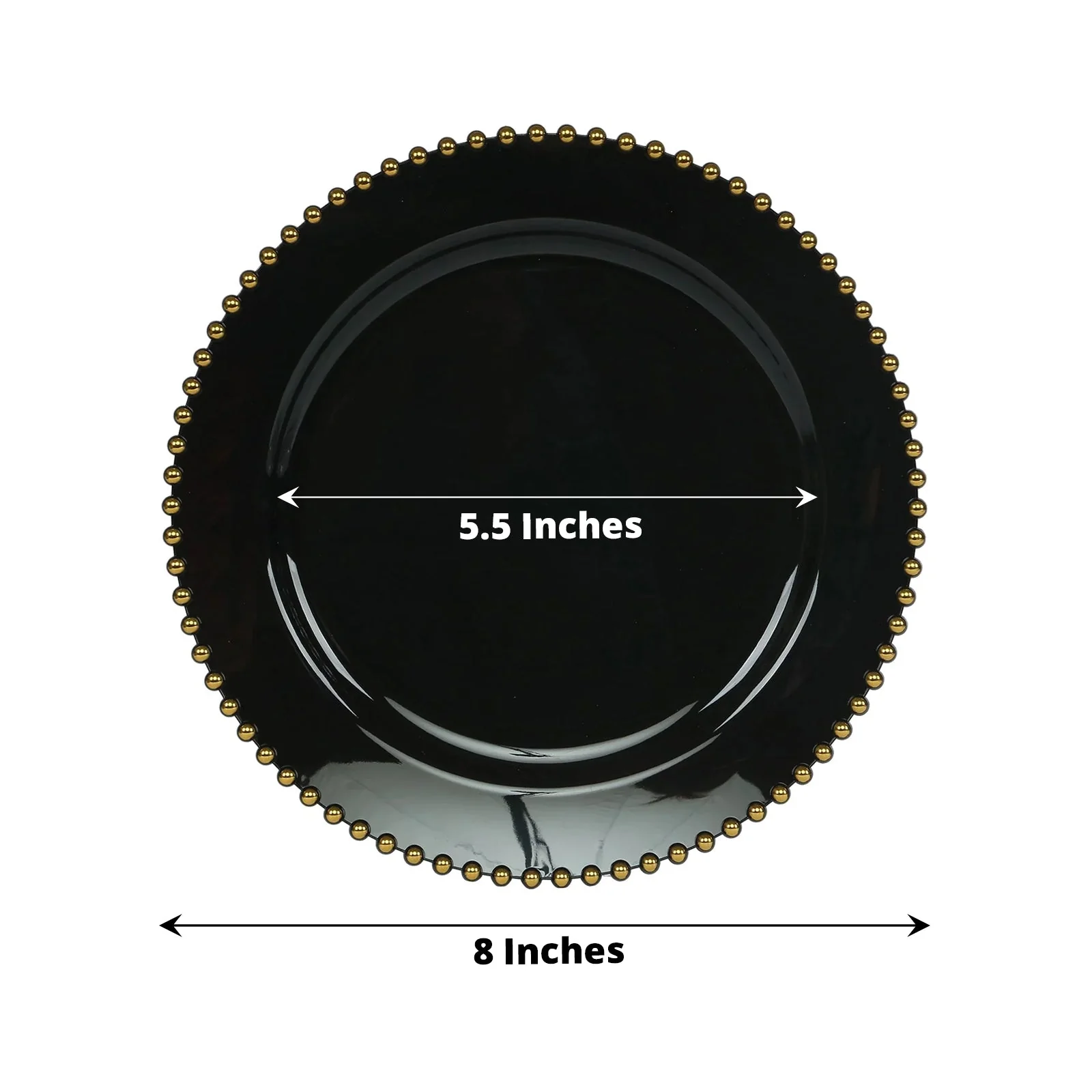 10 Pack Plastic Dessert Appetizer Plates in Black with Gold Beaded Rim, Disposable Round Salad Party Plates 8" - Image 2