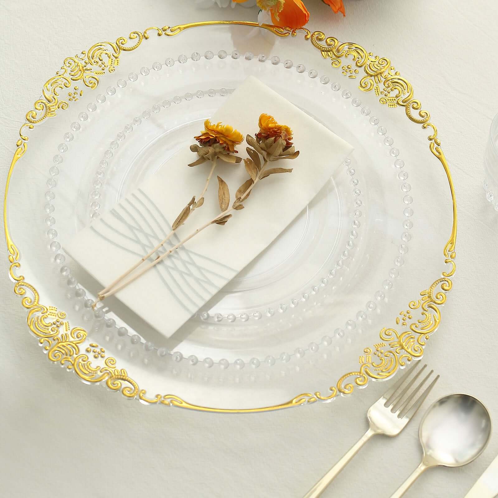 10 Pack Plastic Dessert Appetizer Plates in Clear with Beaded Rim, Disposable Round Salad Party Plates 8" - Image 2