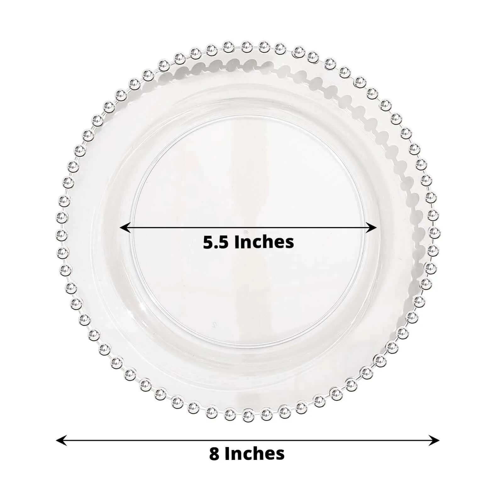 10 Pack Plastic Dessert Appetizer Plates in Clear with Silver Beaded Rim, Disposable Round Salad Party Plates 8" - Image 2