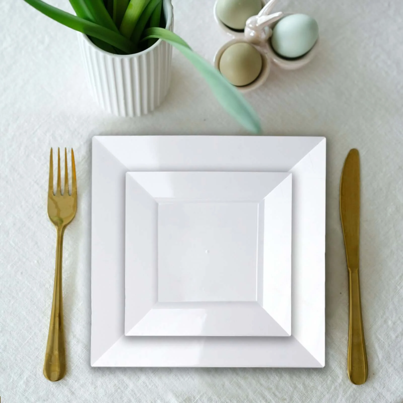 10-Pack Plastic Dessert Plates 6" Square Design with Wide Rim Glossy White - Disposable Appetizer Plates - Image 2
