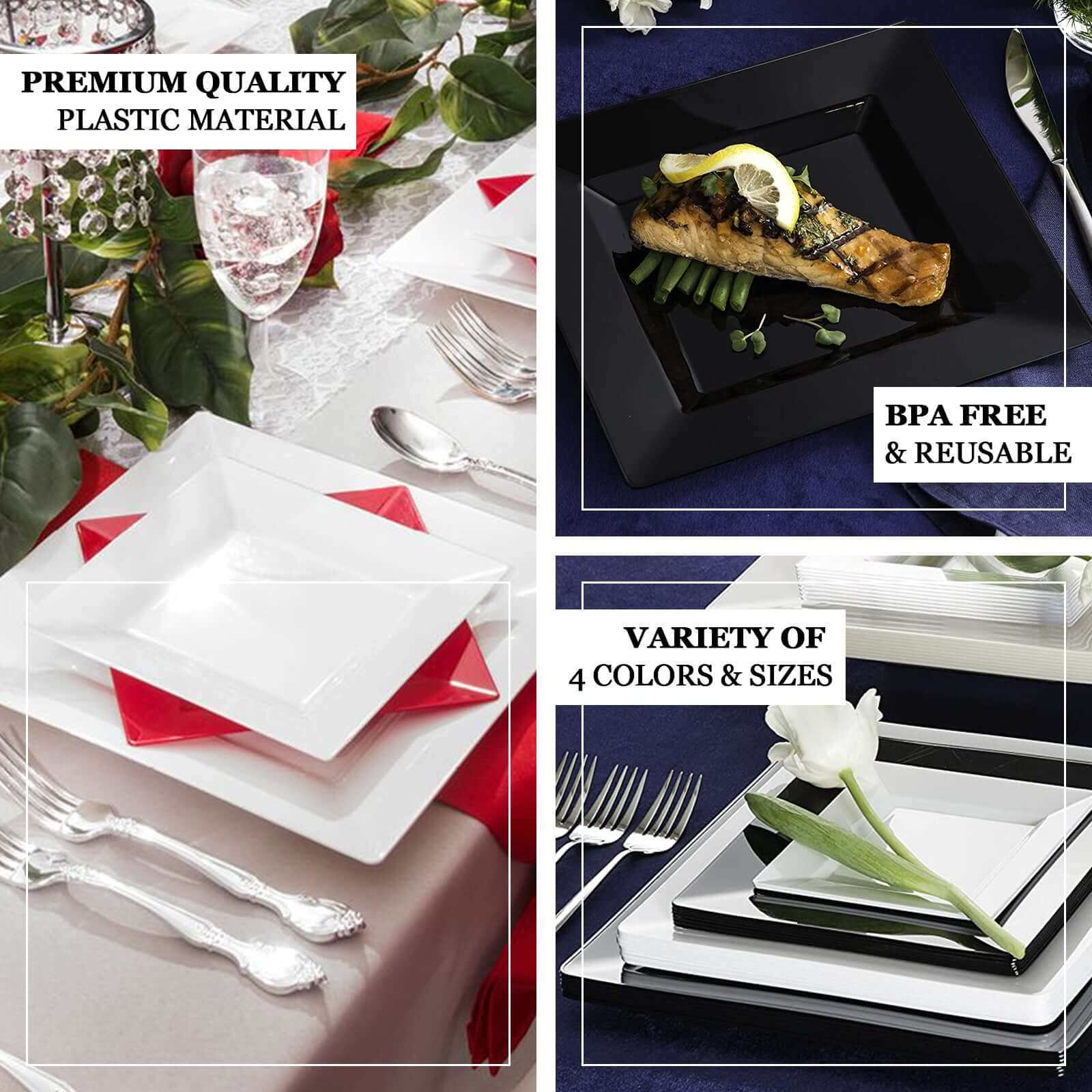 10-Pack Plastic Dessert Plates 6" Square Design with Wide Rim Glossy White - Disposable Appetizer Plates - Image 4