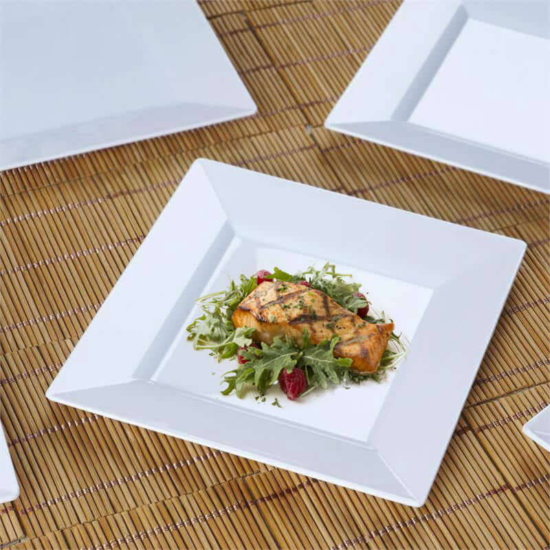 10-Pack Plastic Dessert Plates 6" Square Design with Wide Rim Glossy White - Disposable Appetizer Plates - Image 7