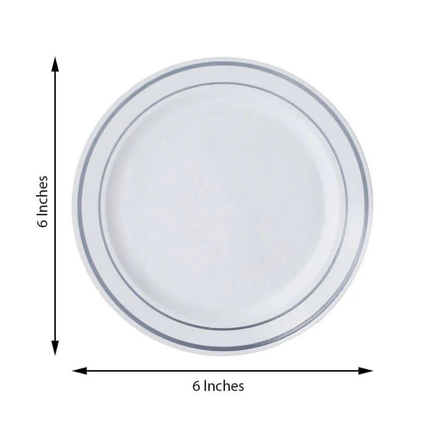 10-Pack Plastic Dessert Plates 6" White with Très Chic Silver Rim - Premium Disposable Salad Plates - Image 3