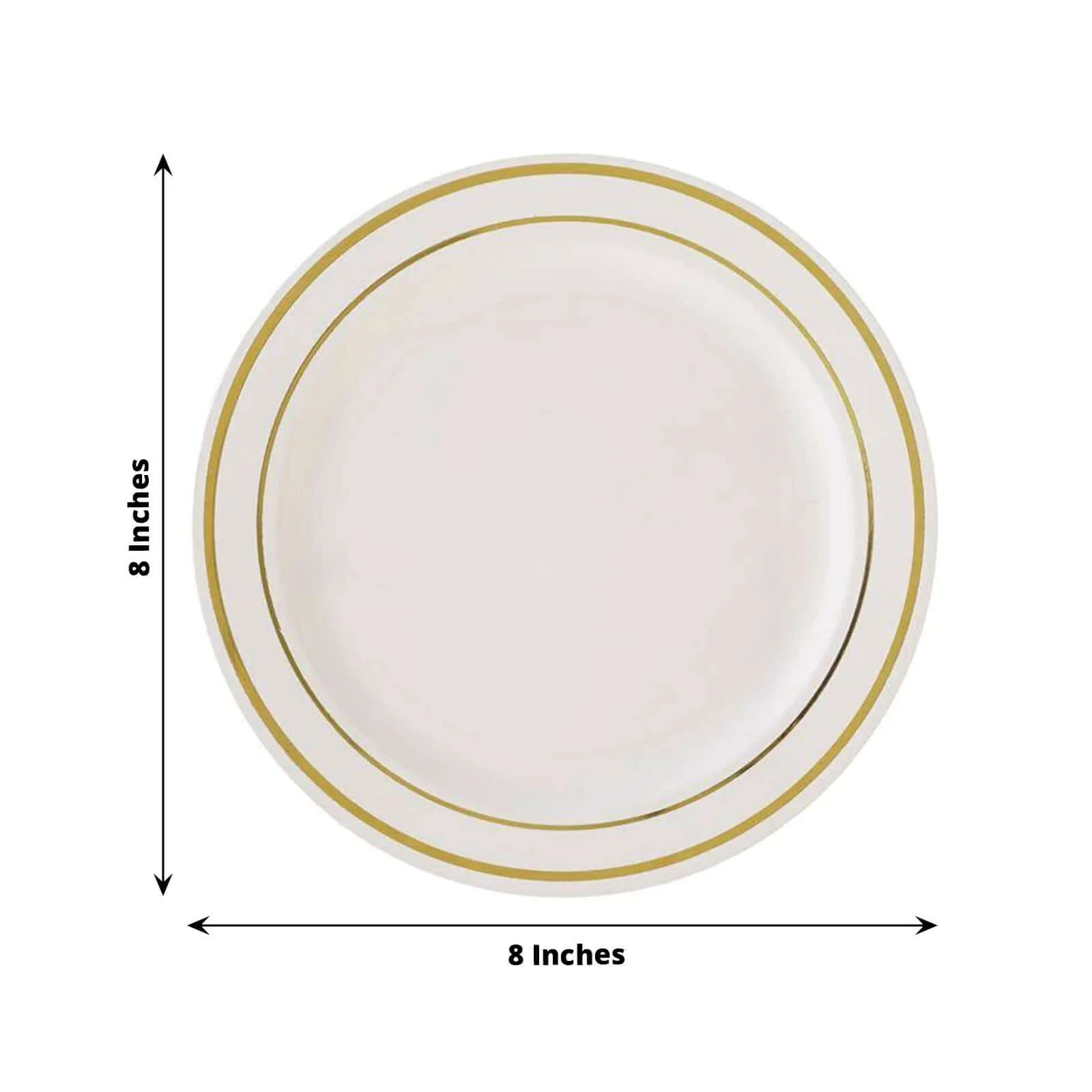 10-Pack Plastic Dessert Plates 8" Ivory with Très Chic Gold Rim - Durable Disposable Salad Plates - Image 3