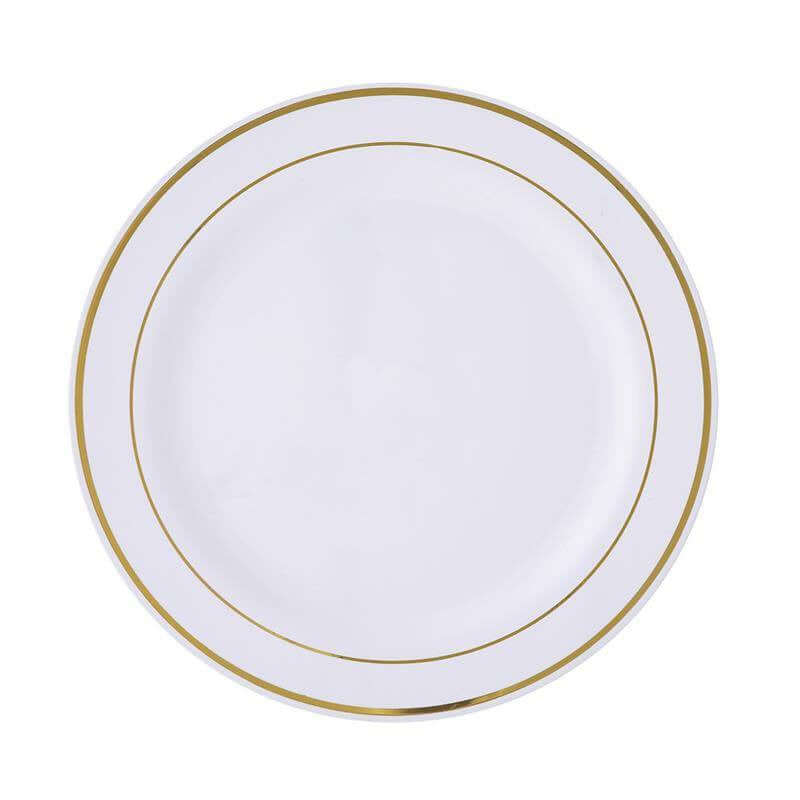 10-Pack Plastic Dessert Plates 8" White with Très Chic Gold Rim - Durable Disposable Salad Plates - Image 8