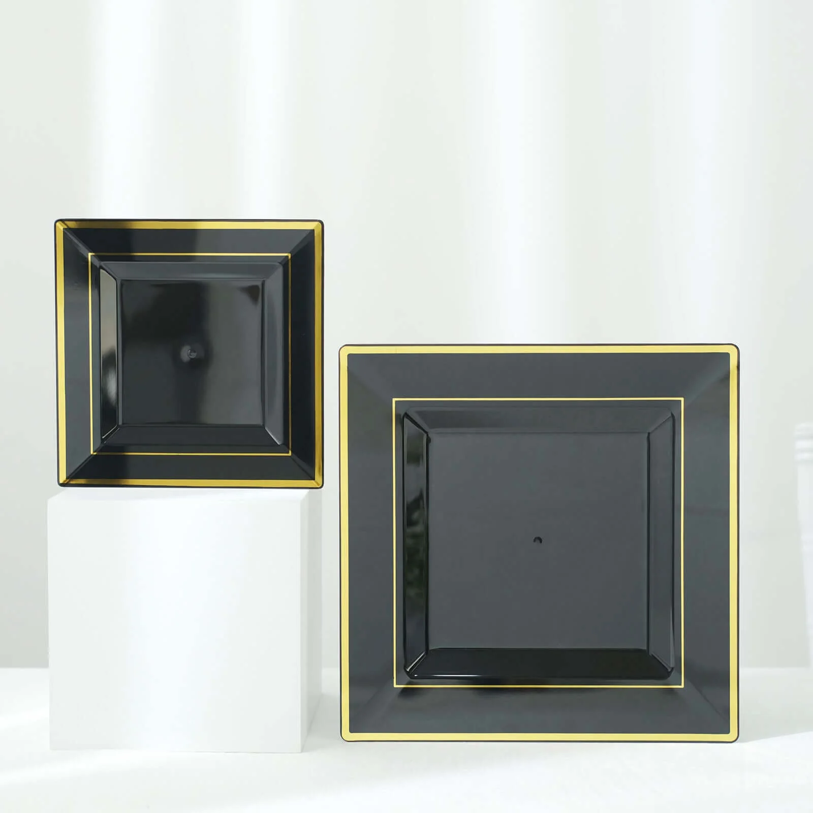 10-Pack Plastic Dinner Plates 10" Black Square with Gold Trim - Stylish Disposable Party Plates - Image 11
