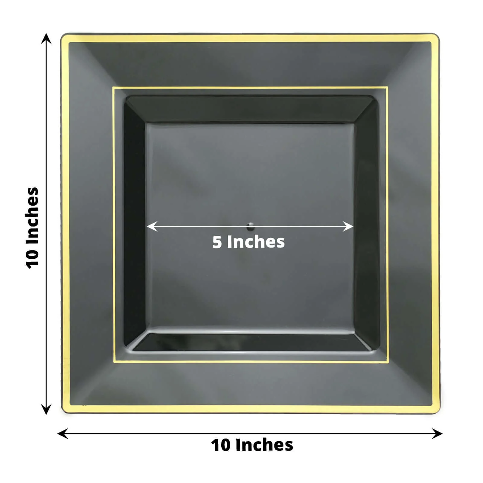 10-Pack Plastic Dinner Plates 10" Black Square with Gold Trim - Stylish Disposable Party Plates - Image 3