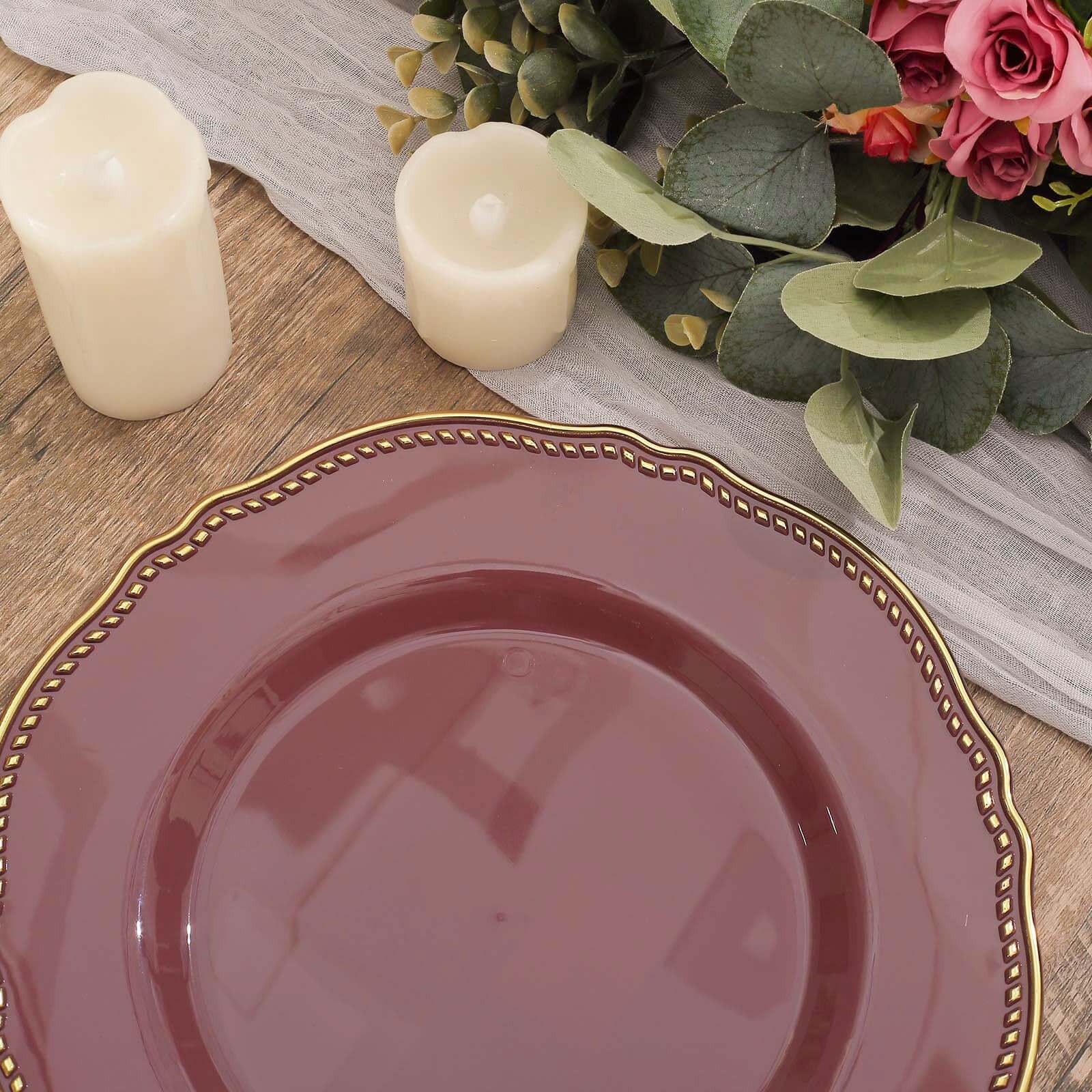 10-Pack Plastic Dinner Plates 10" Cinnamon Rose with Gold Scalloped Rim - Large Disposable Party Plates - Image 12