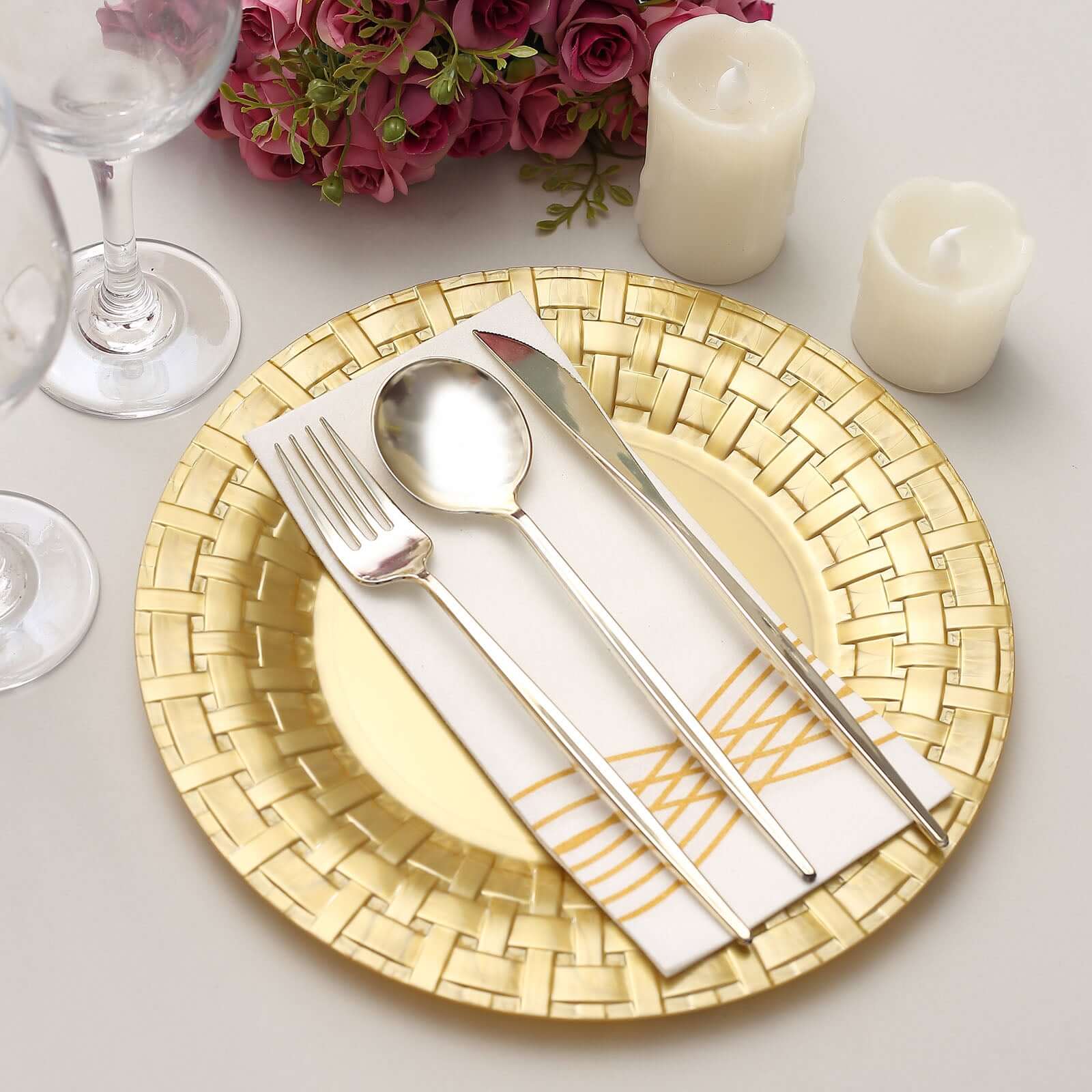 10-Pack Plastic Dinner Plates 10" Gold Basketweave Rim - Premium Disposable Party Plates - Image 6