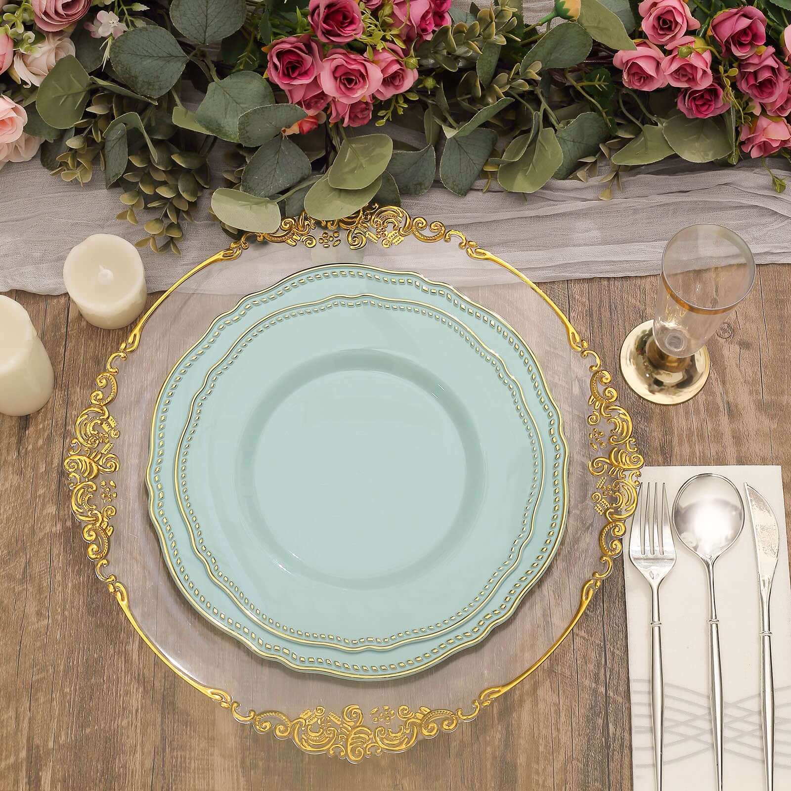 10-Pack Plastic Dinner Plates 10" Jade with Gold Scalloped Rim - Large Disposable Party Plates - Image 2
