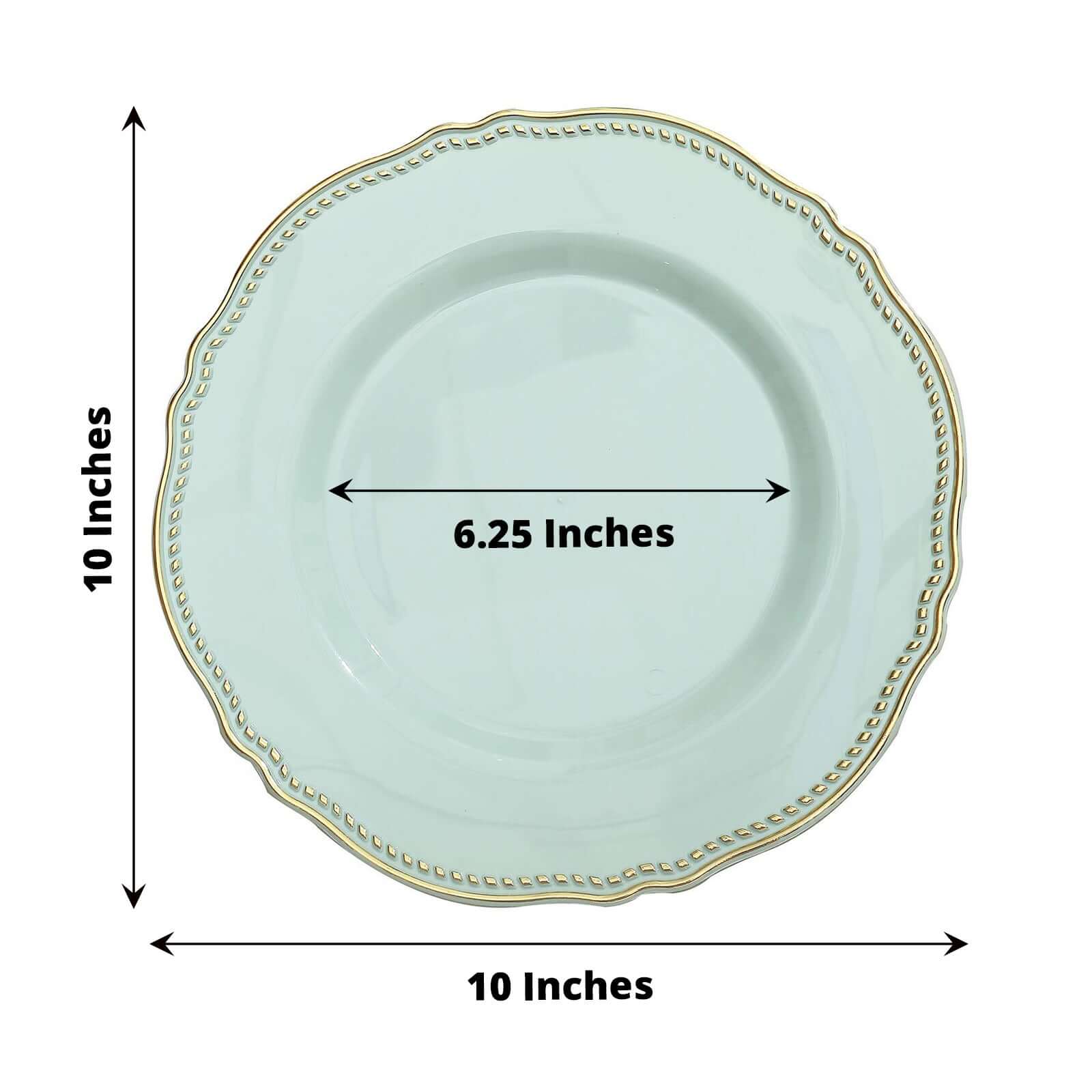 10-Pack Plastic Dinner Plates 10" Jade with Gold Scalloped Rim - Large Disposable Party Plates - Image 3