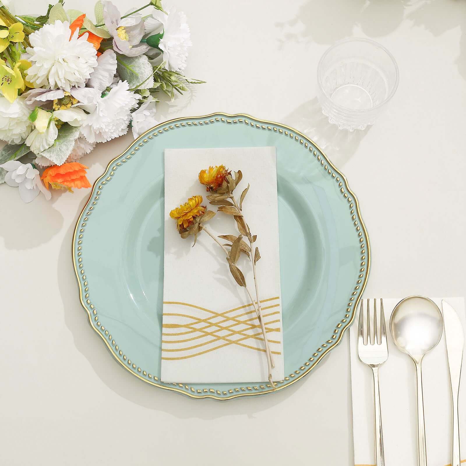 10-Pack Plastic Dinner Plates 10" Jade with Gold Scalloped Rim - Large Disposable Party Plates - Image 8