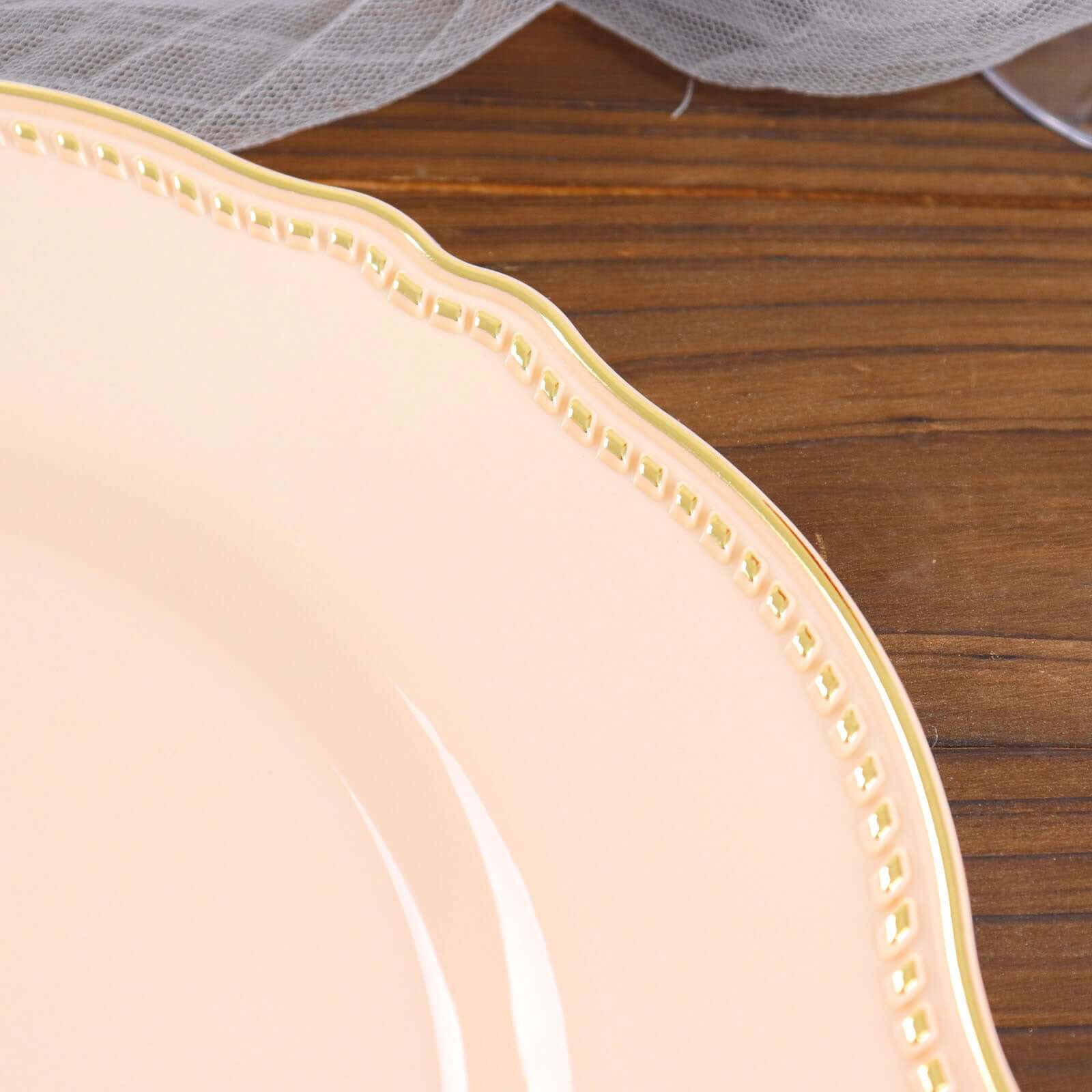 10-Pack Plastic Dinner Plates 10" Nude with Gold Scalloped Rim - Large Disposable Party Plates - Image 10