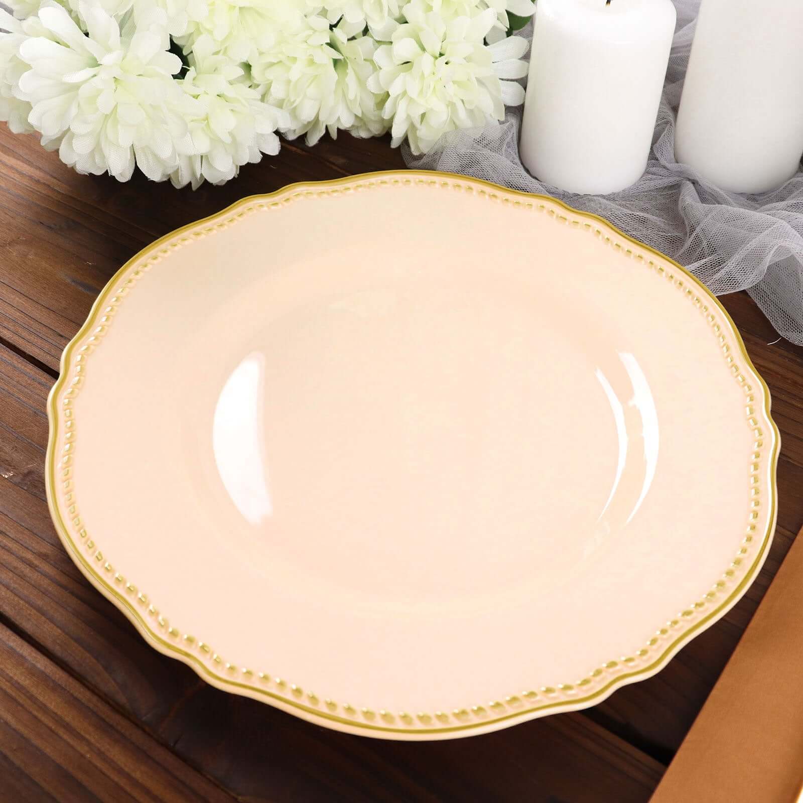 10-Pack Plastic Dinner Plates 10" Nude with Gold Scalloped Rim - Large Disposable Party Plates - Image 14