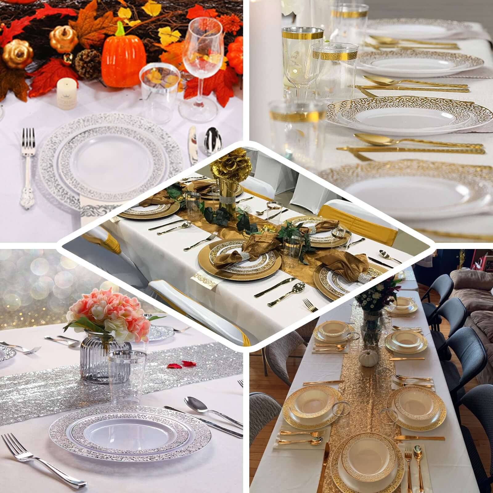 10-Pack Plastic Dinner Plates 10" White with Fancy Silver Lace Rim - Disposable Party Plates for Special Occasions - Image 4