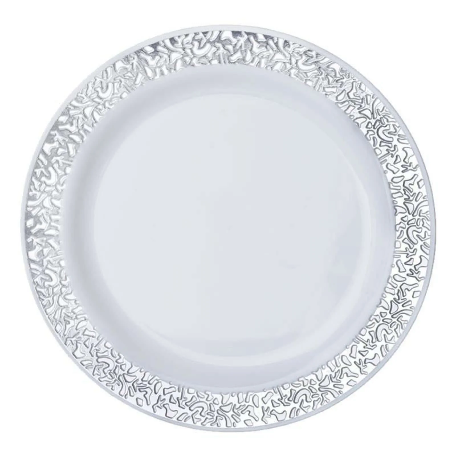 10-Pack Plastic Dinner Plates 10" White with Fancy Silver Lace Rim - Disposable Party Plates for Special Occasions - Image 8