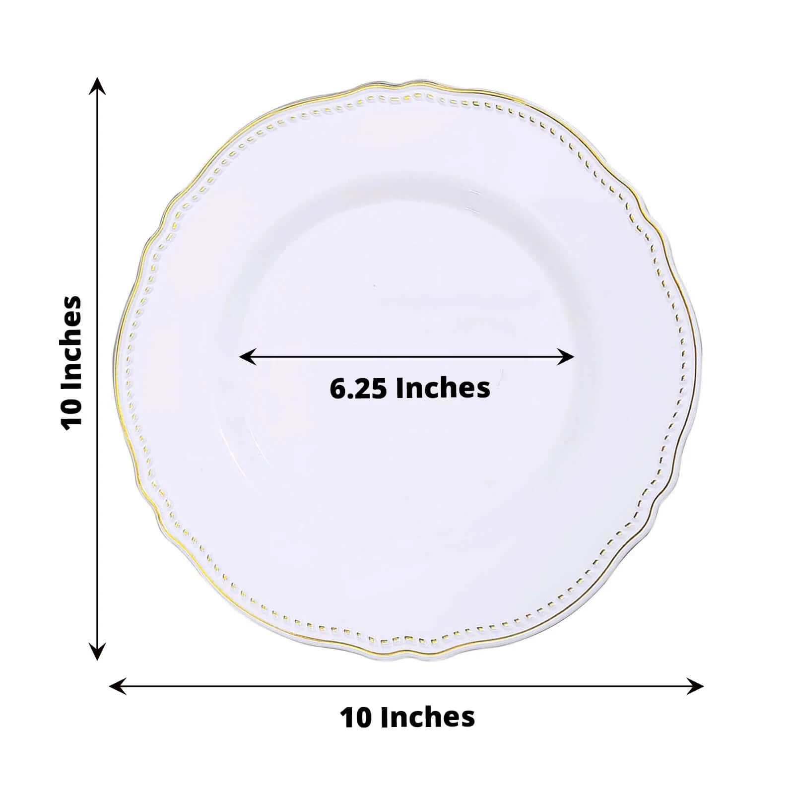 10-Pack Plastic Dinner Plates 10" White with Gold Scalloped Rim - Large Disposable Party Plates for Classy Buffets & Catered Events - Image 3