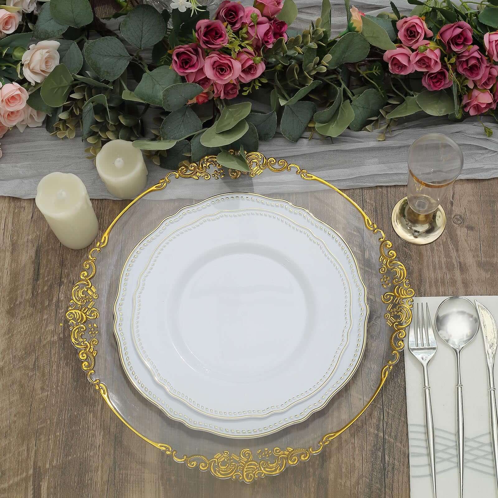 10-Pack Plastic Dinner Plates 10" White with Gold Scalloped Rim - Large Disposable Party Plates for Classy Buffets & Catered Events - Image 5