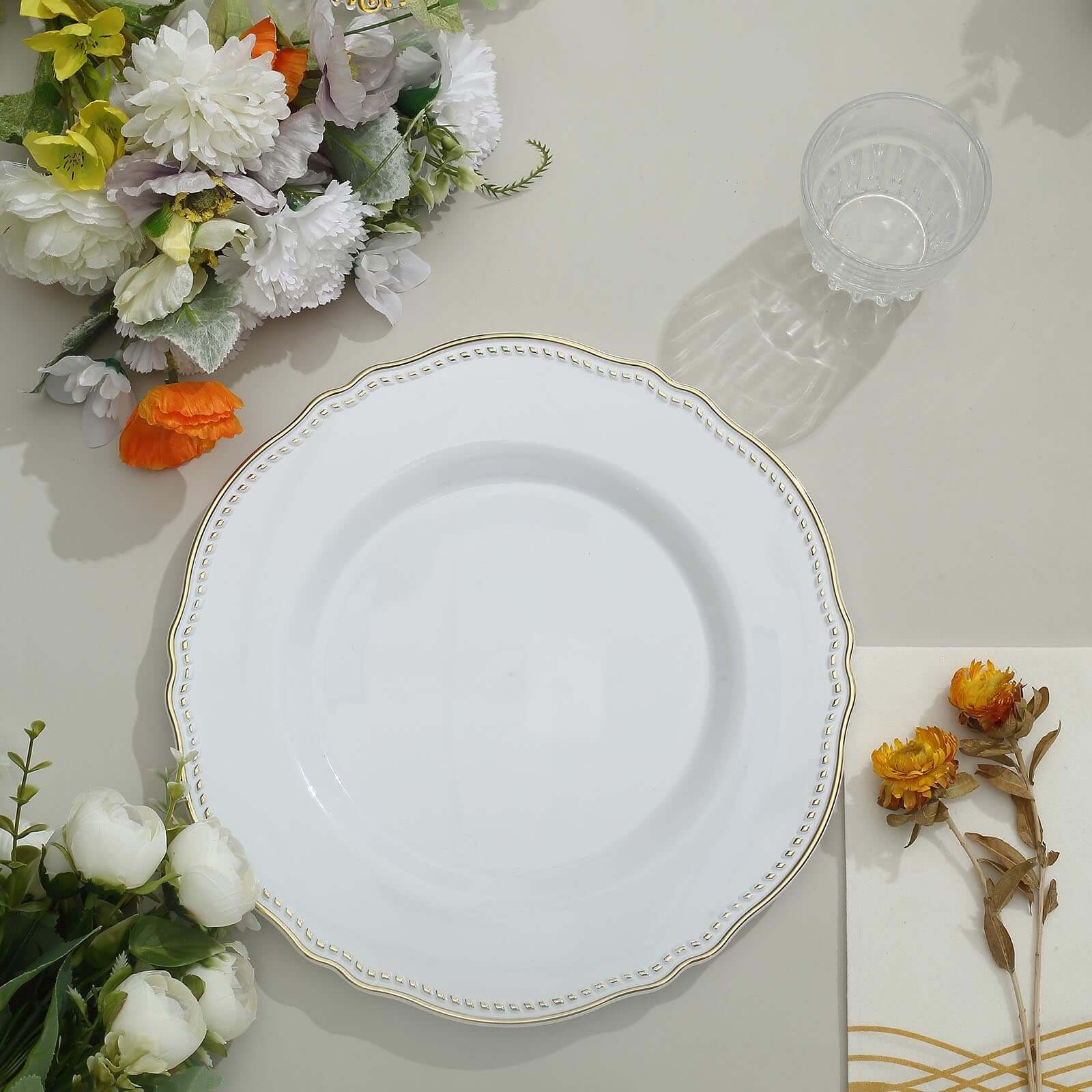 10-Pack Plastic Dinner Plates 10" White with Gold Scalloped Rim - Large Disposable Party Plates for Classy Buffets & Catered Events - Image 7
