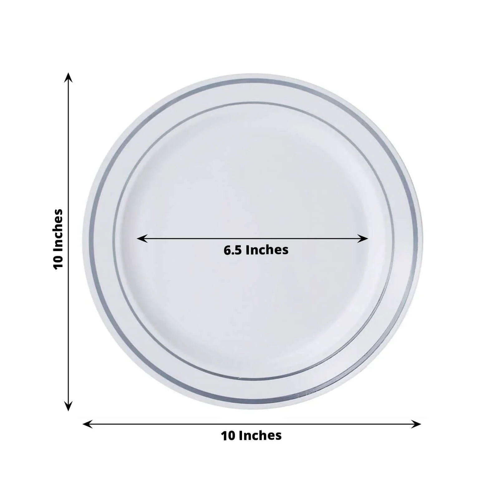 10-Pack Plastic Dinner Plates 10" White with Très Chic Silver Rim - Stylish Disposable Plates for Events - Image 3