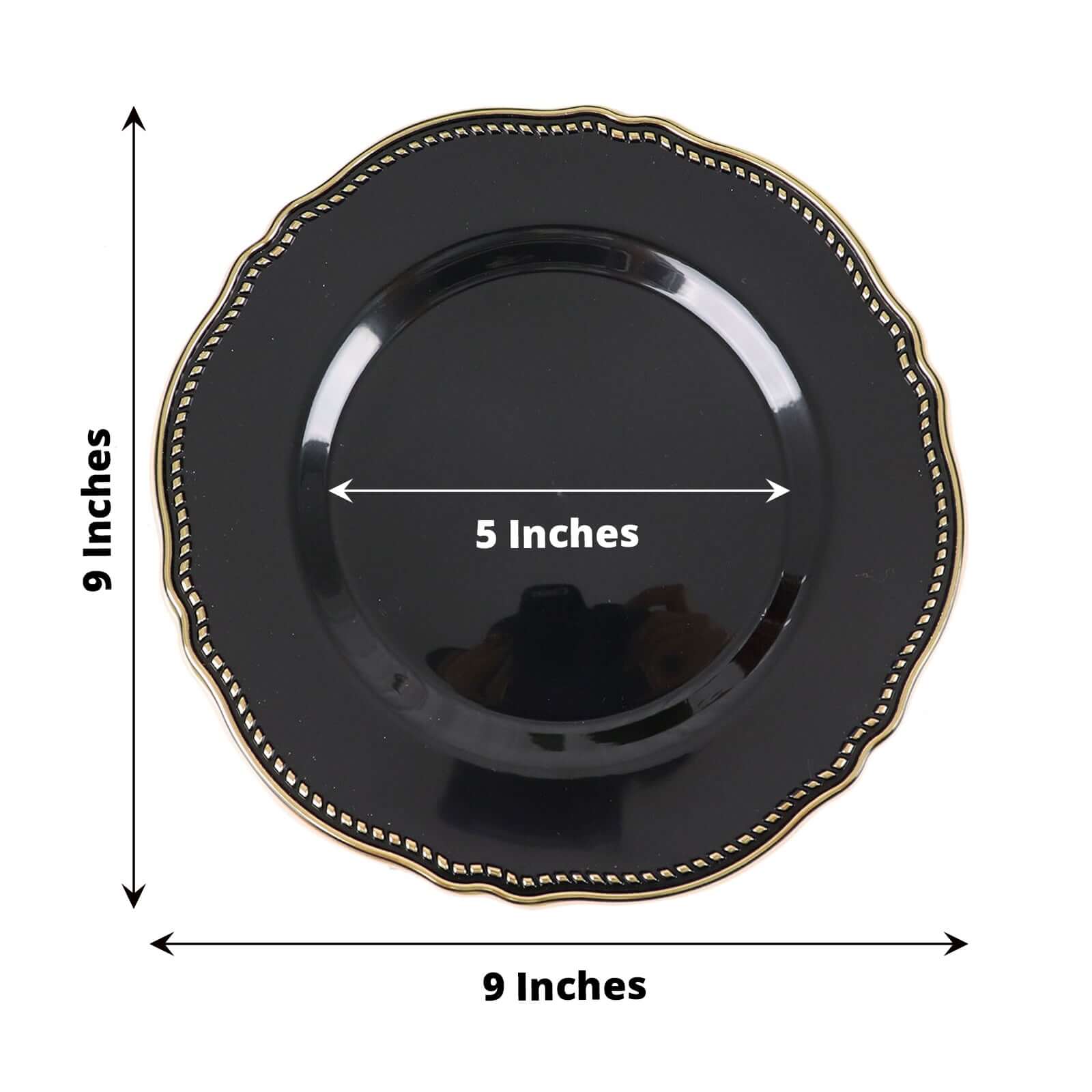 10-Pack Plastic Dinner Plates 9" Black with Gold Scalloped Rim - Disposable Party Plates - Image 3