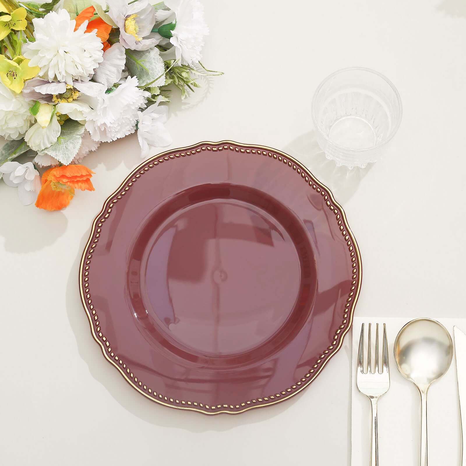10-Pack Plastic Dinner Plates 9" Cinnamon Rose with Gold Scalloped Rim - Disposable Party Plates - Image 8
