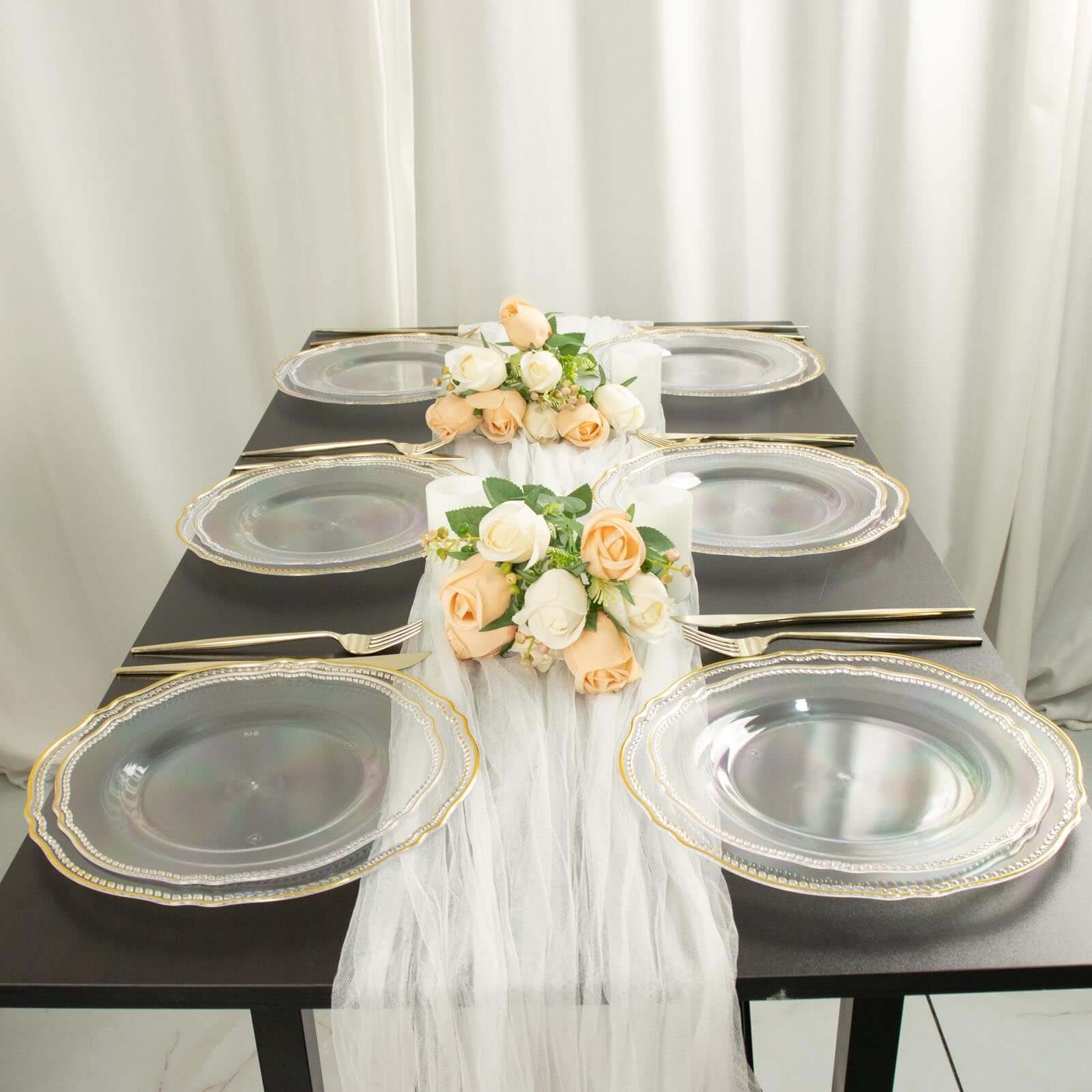 10-Pack Plastic Dinner Plates 9" Clear with Gold Scalloped Rim - Disposable Party Plates - Image 2
