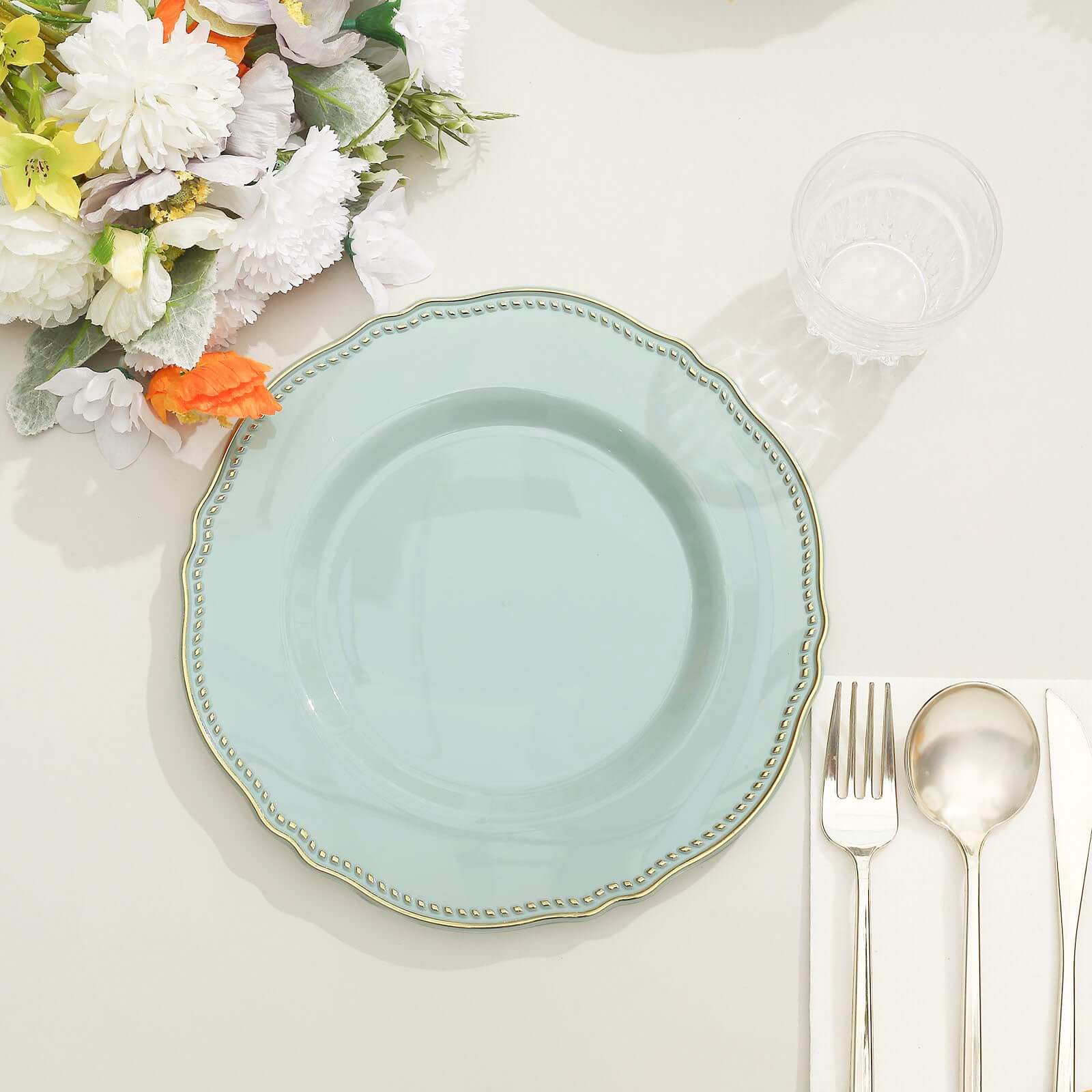 10-Pack Plastic Dinner Plates 9" Jade with Gold Scalloped Rim - Disposable Party Plates - Image 13
